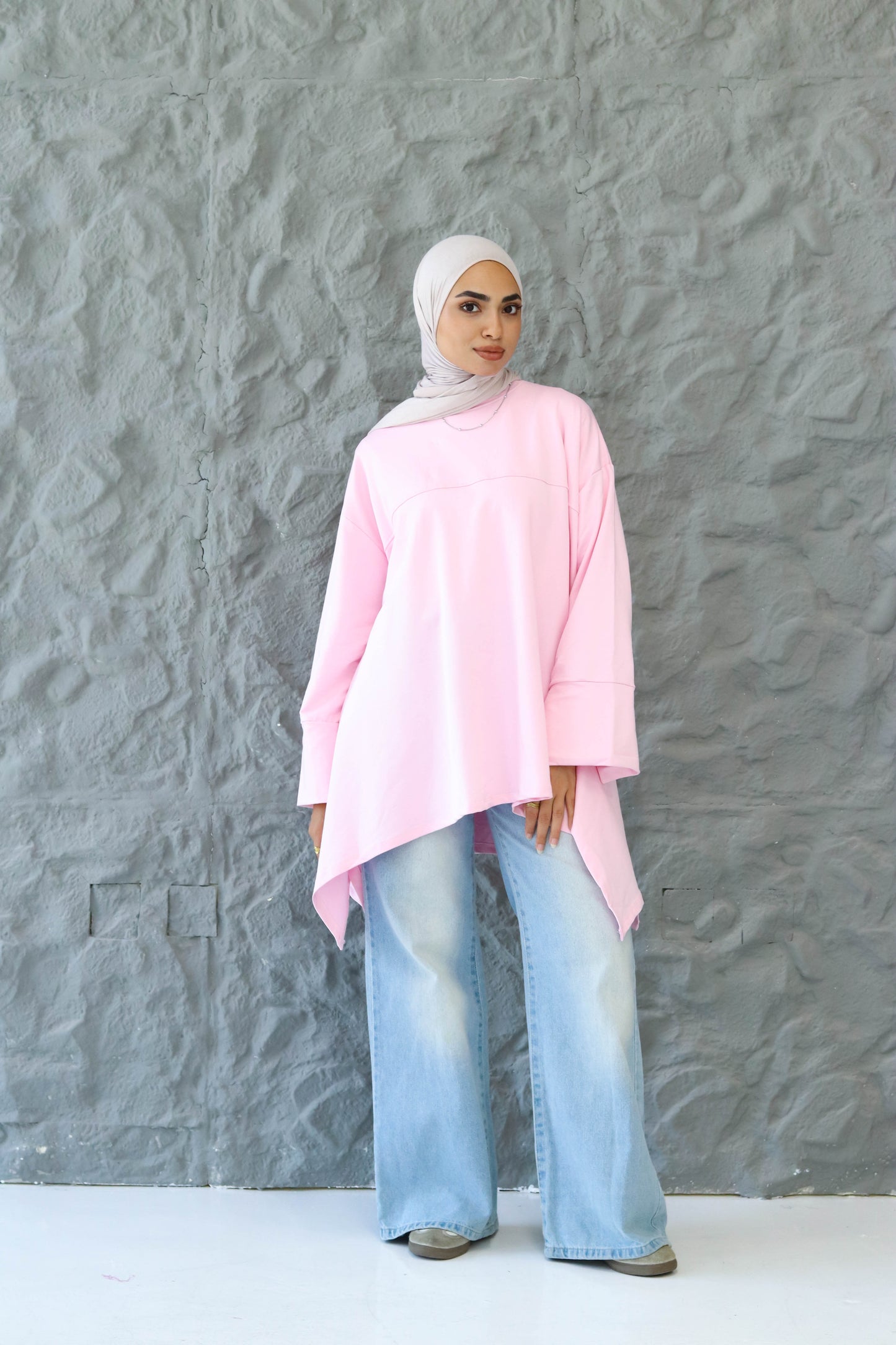 High low cotton top in pink
