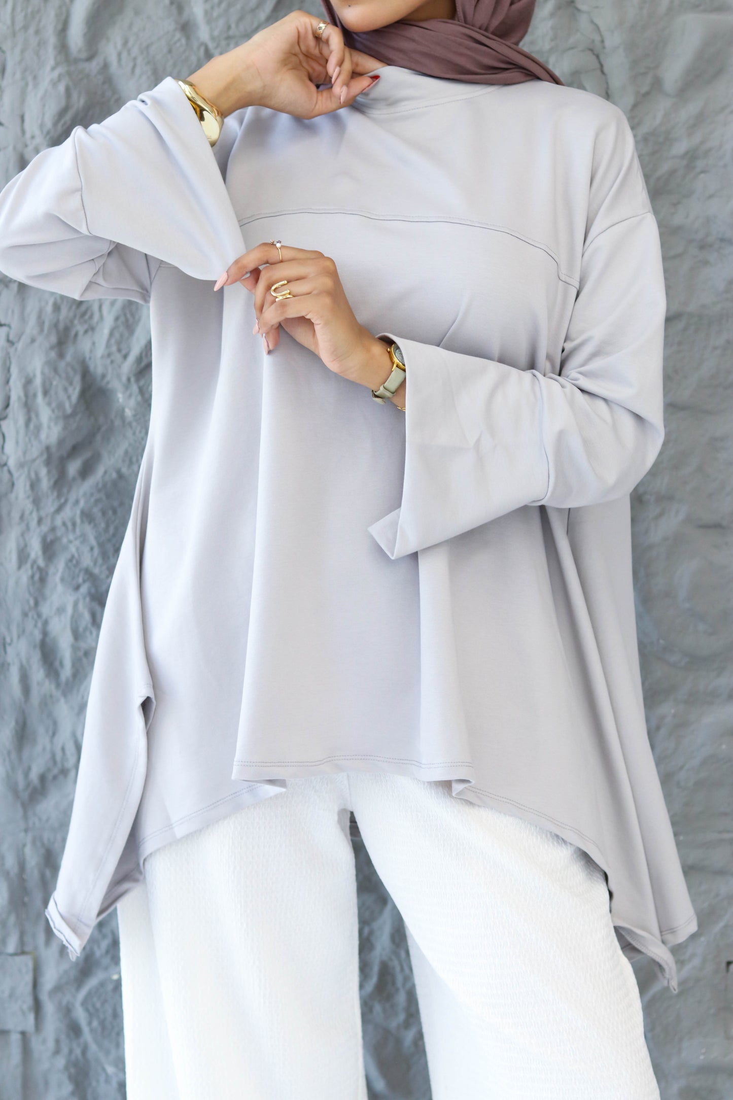 High low cotton top in Grey