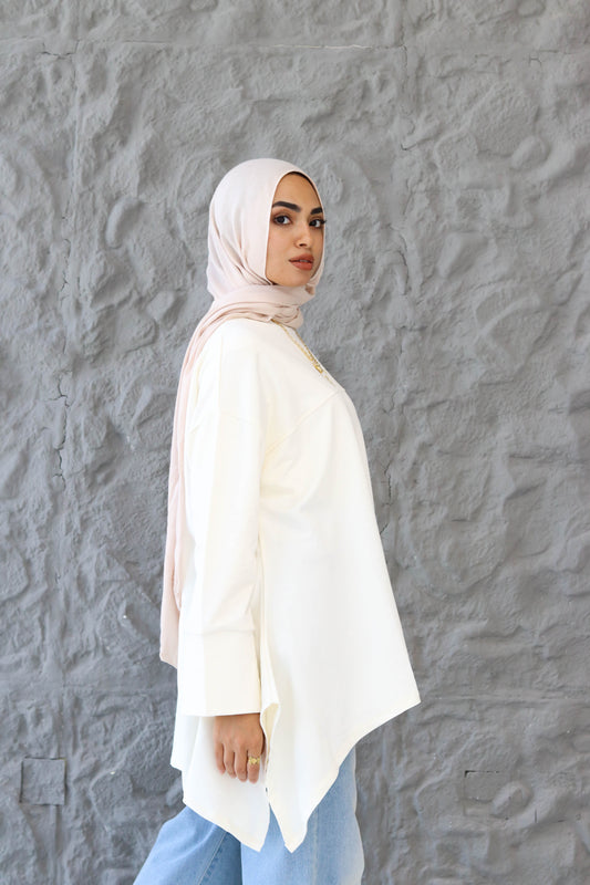 High low cotton top in White