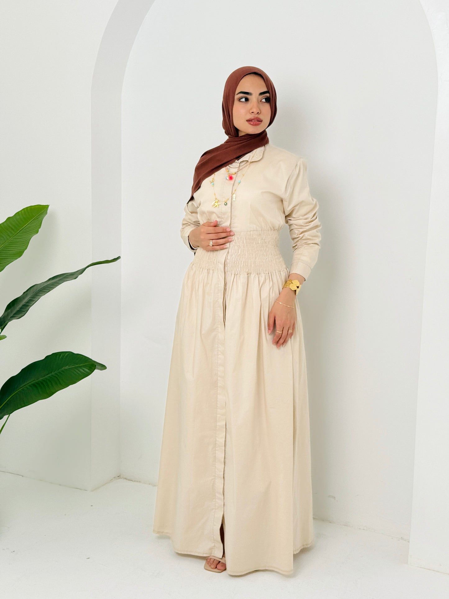 Poplin Dress In Beige