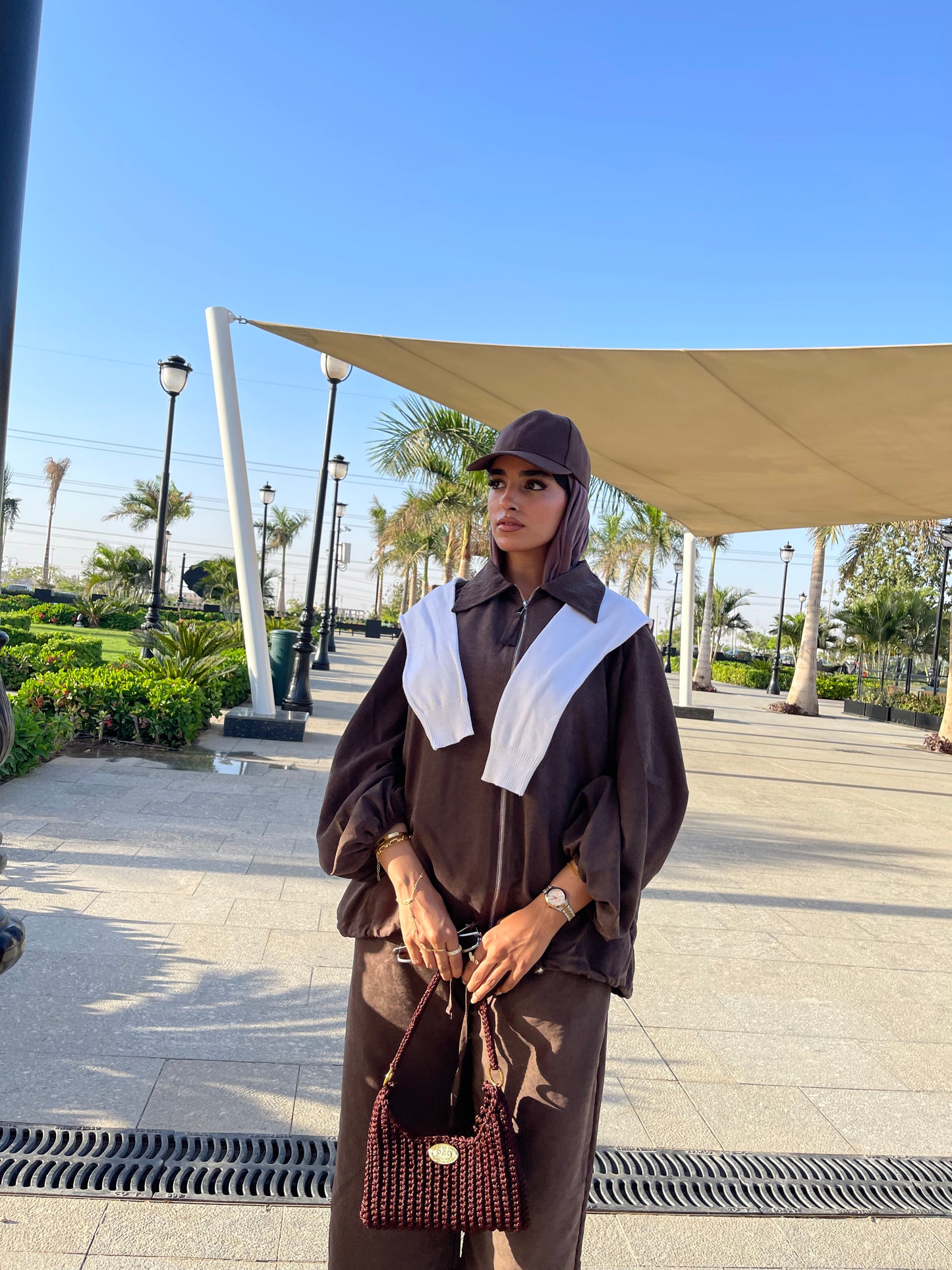 Flowy Bomber Set — Chocolate Brown