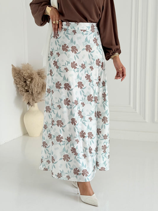 Flower Satin Skirt In Mint Green