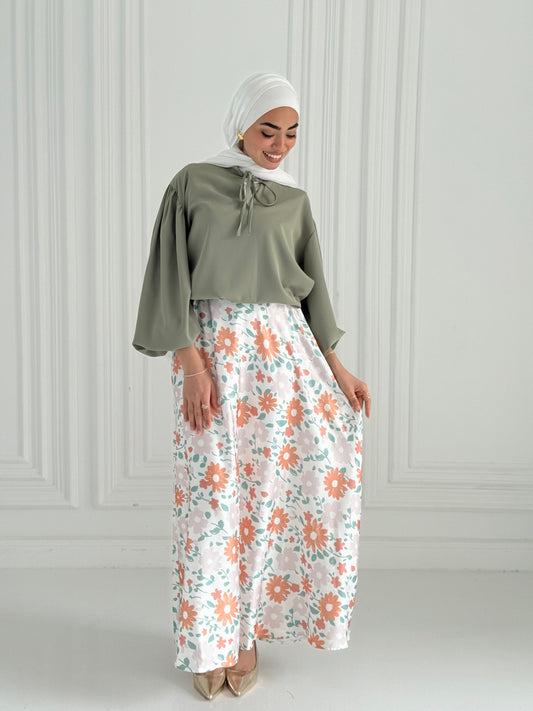 Flower Satin Skirt In Orange