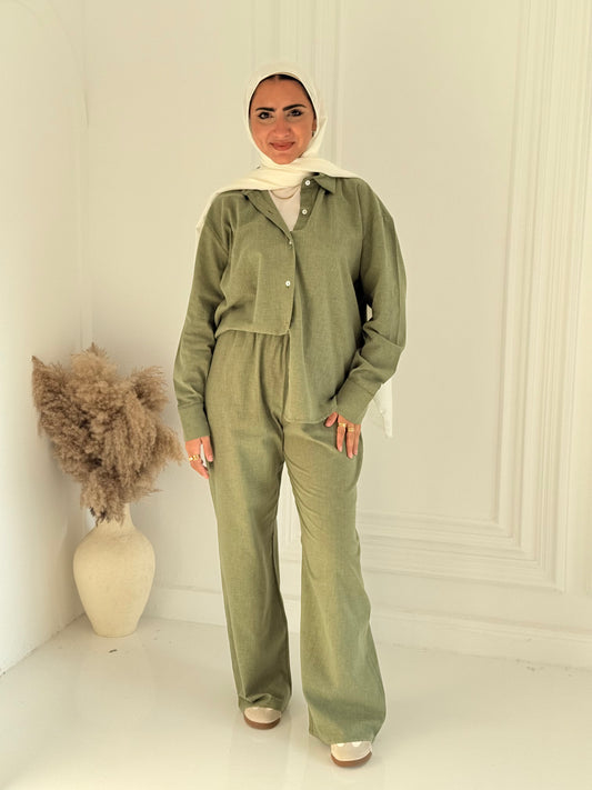 Fancy linen Set In Olive