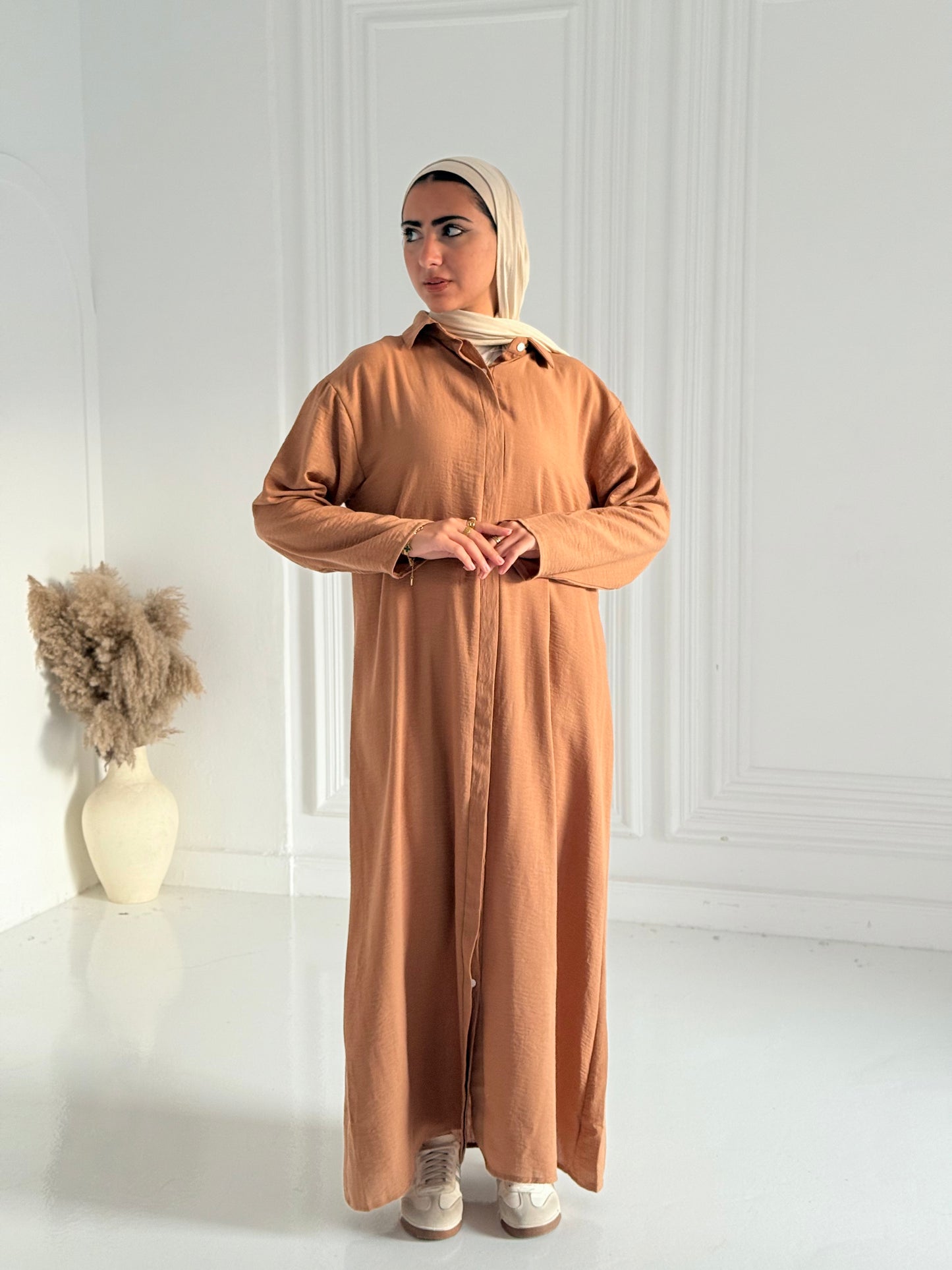 Extension Long Shirt Dress In Brown