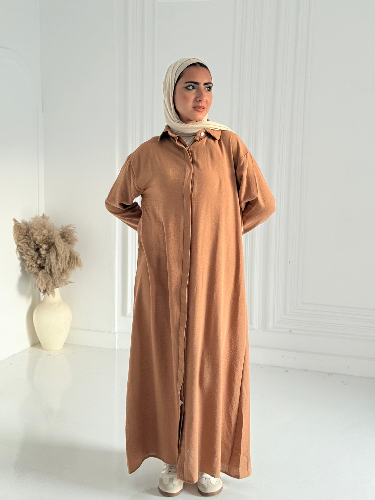 Extension Long Shirt Dress In Brown