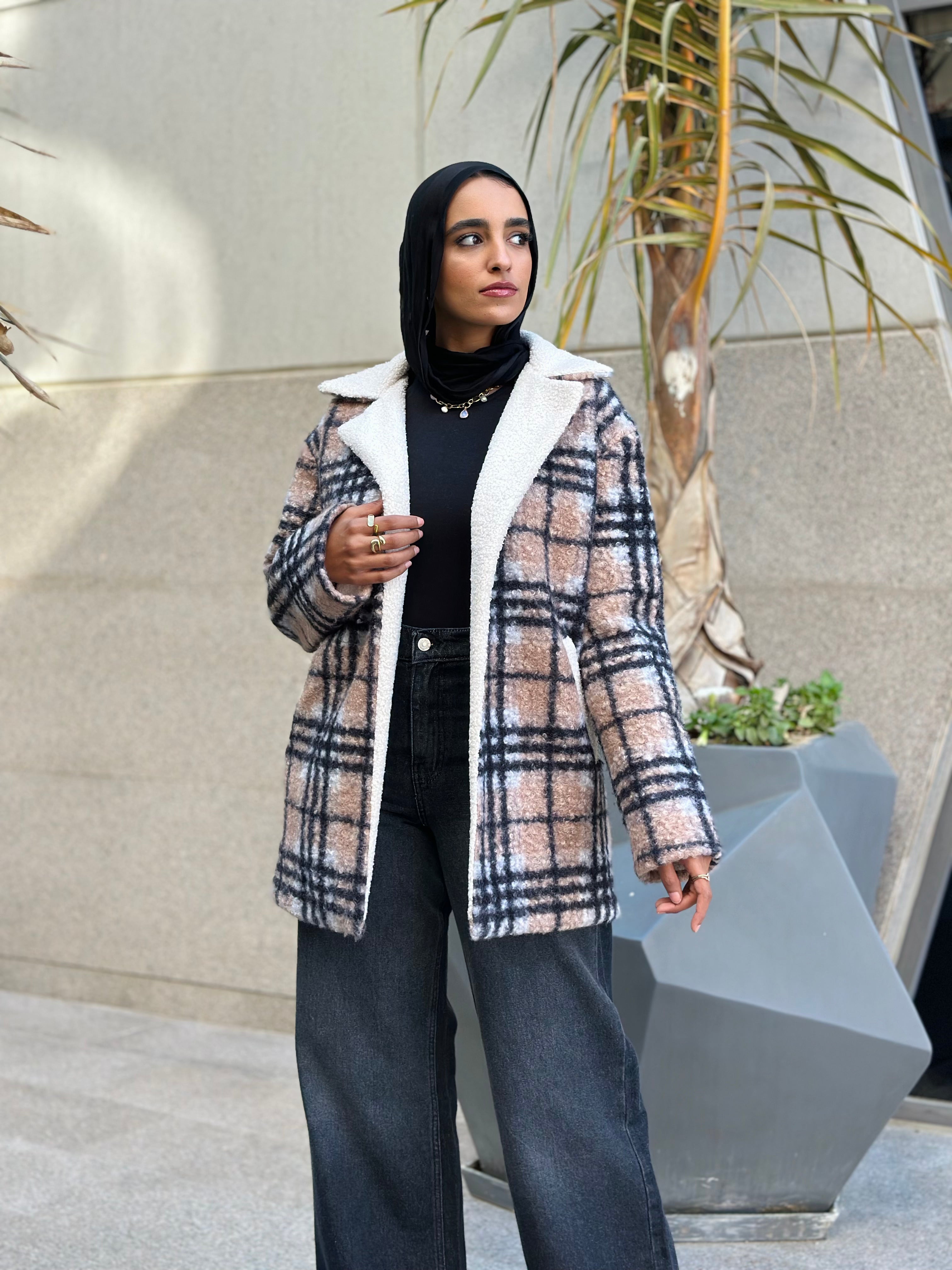 Checkered Jacket — Beige – Khadija Hijab Store