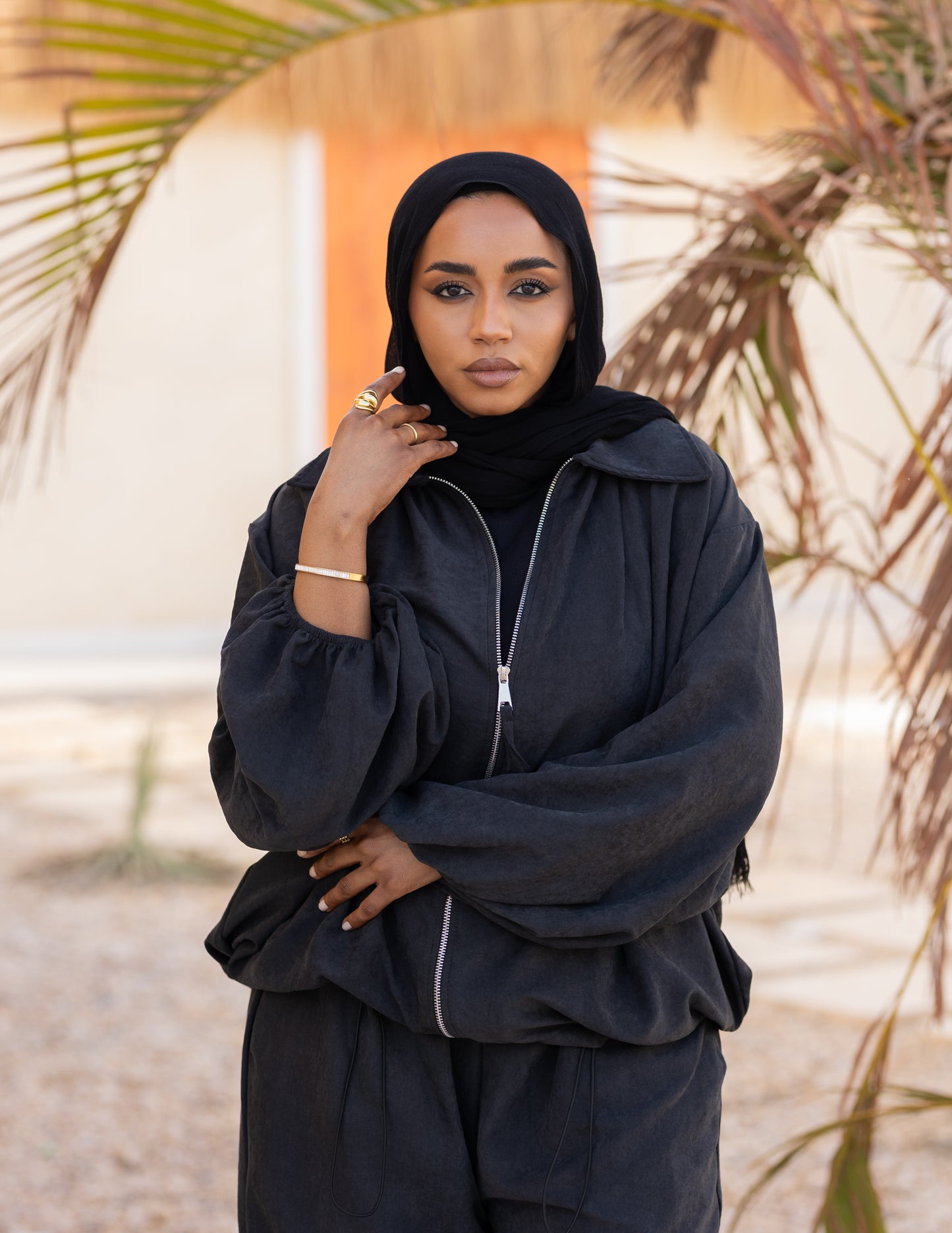 Flowy Bomber Set — Washed Black