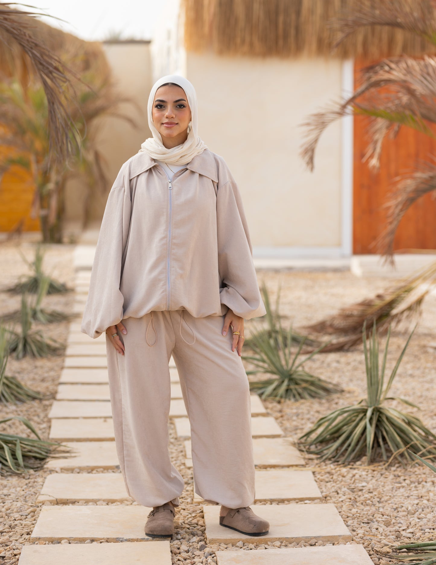 Flowy Bomber Set — Beige