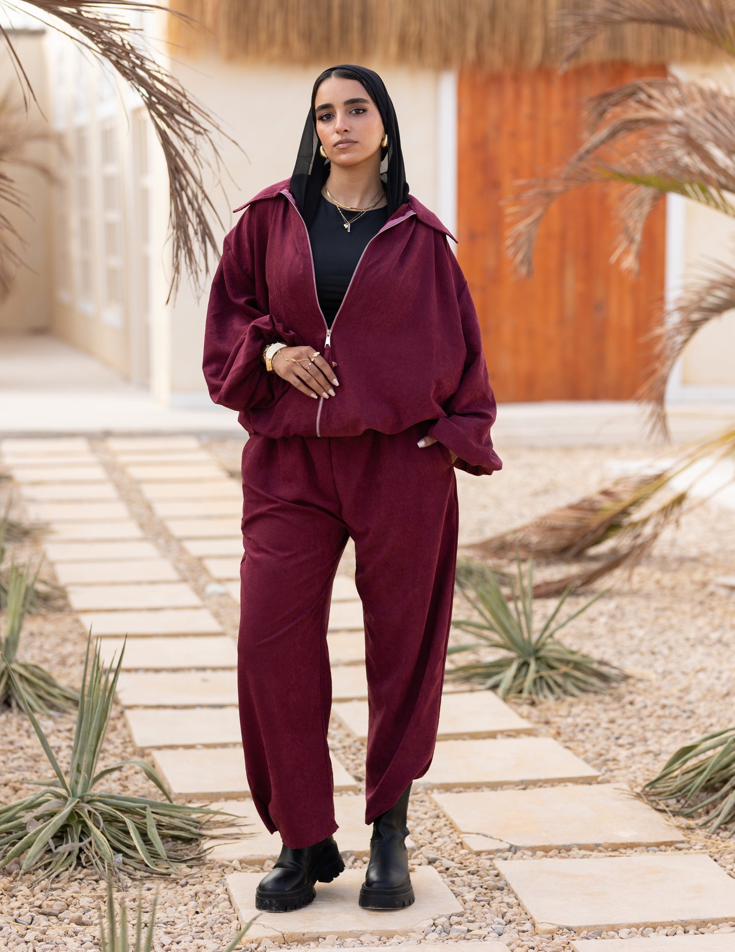 Flowy Bomber Set — Burgundy