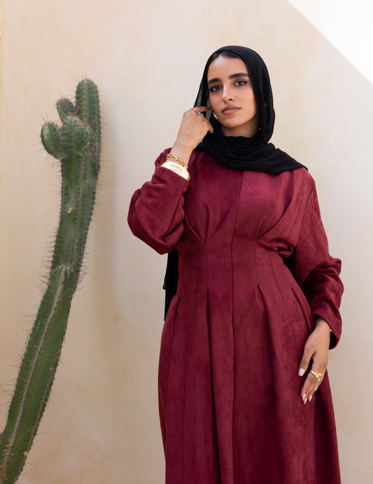 Soft Darts Dress — Burnt Maroon