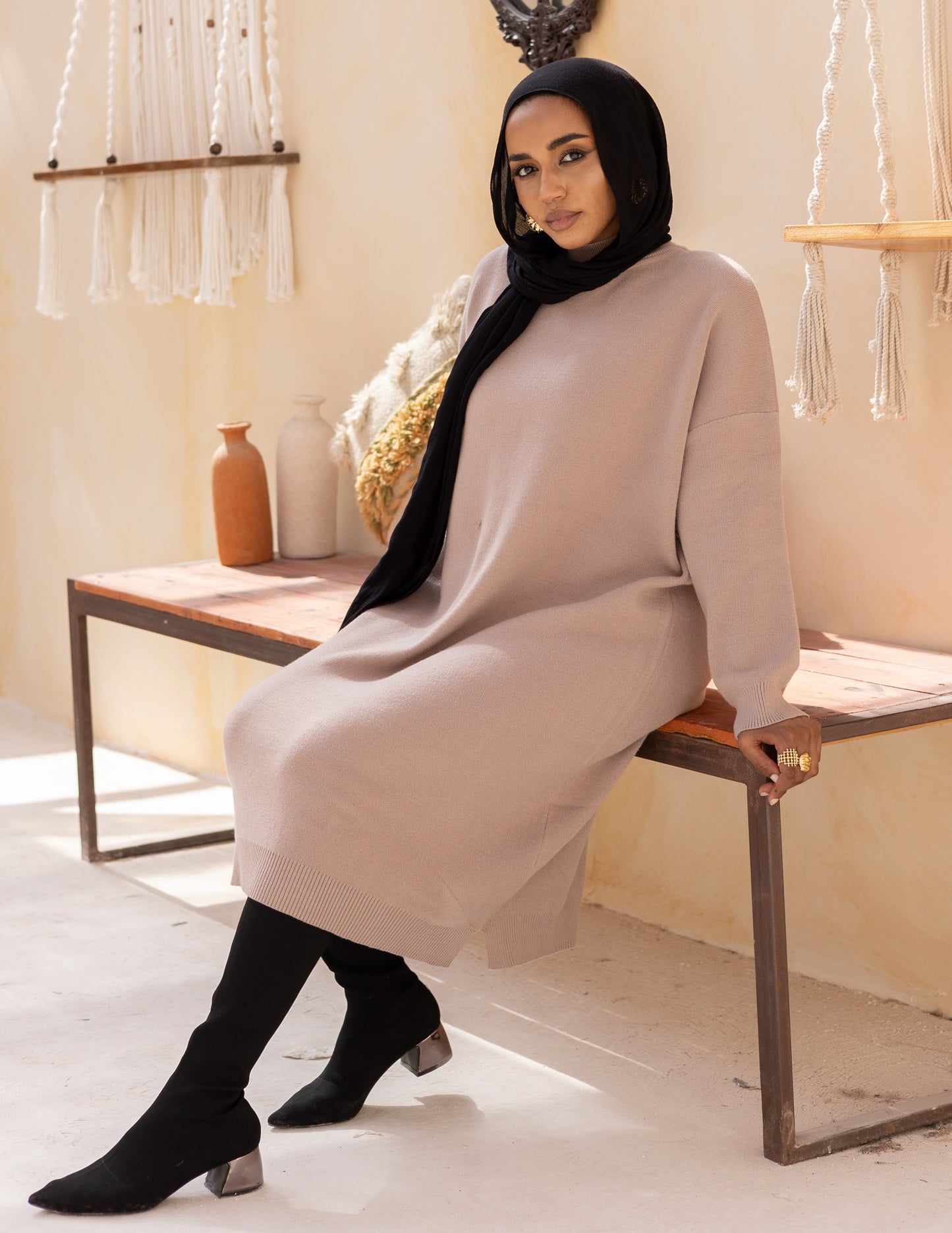 Basic Knitted Dress — Warm Beige