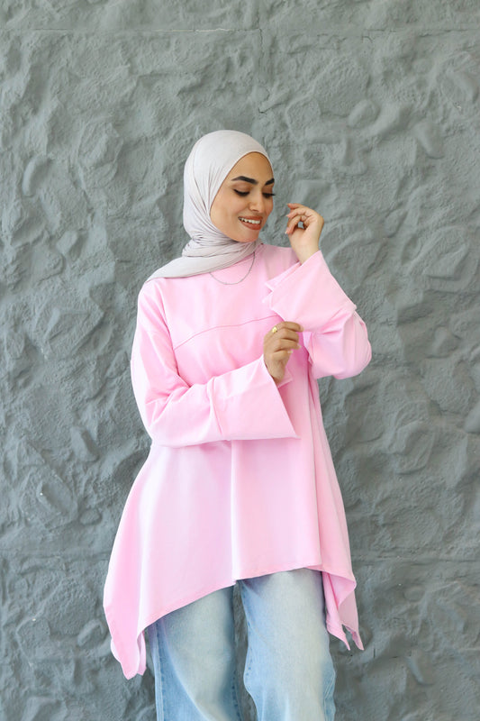 High low cotton top in pink