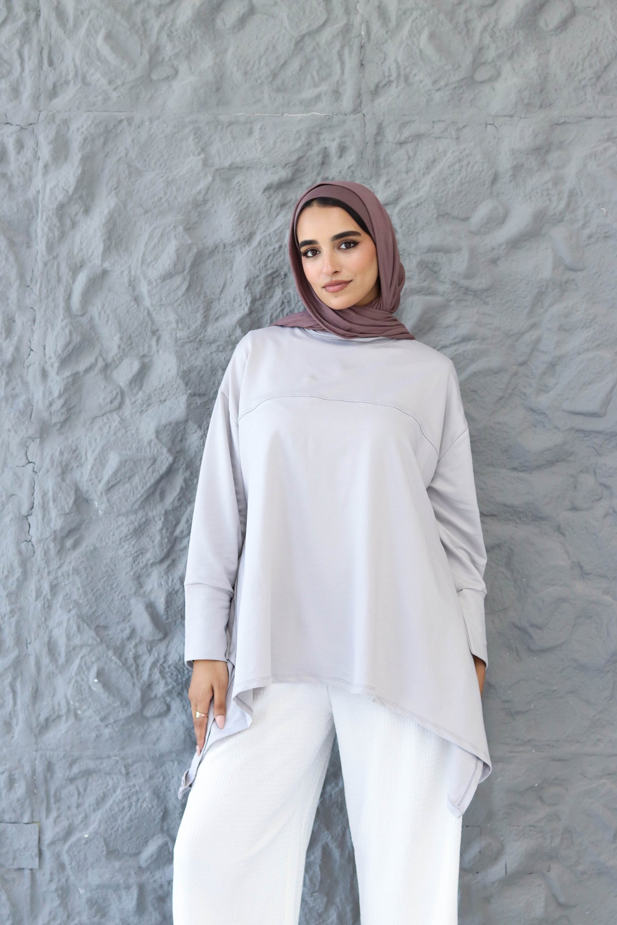 High low cotton top in grey