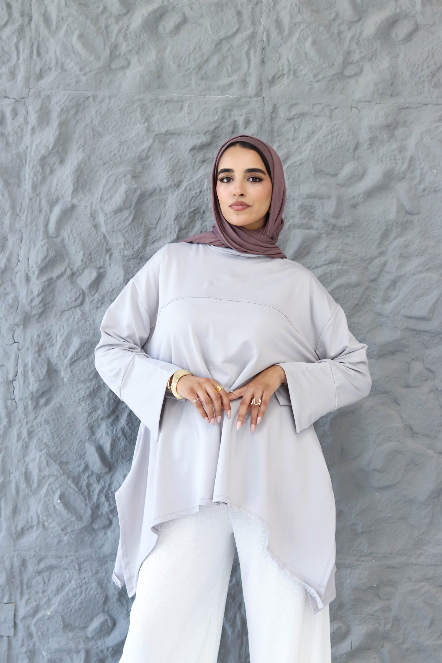 High low cotton top in Grey