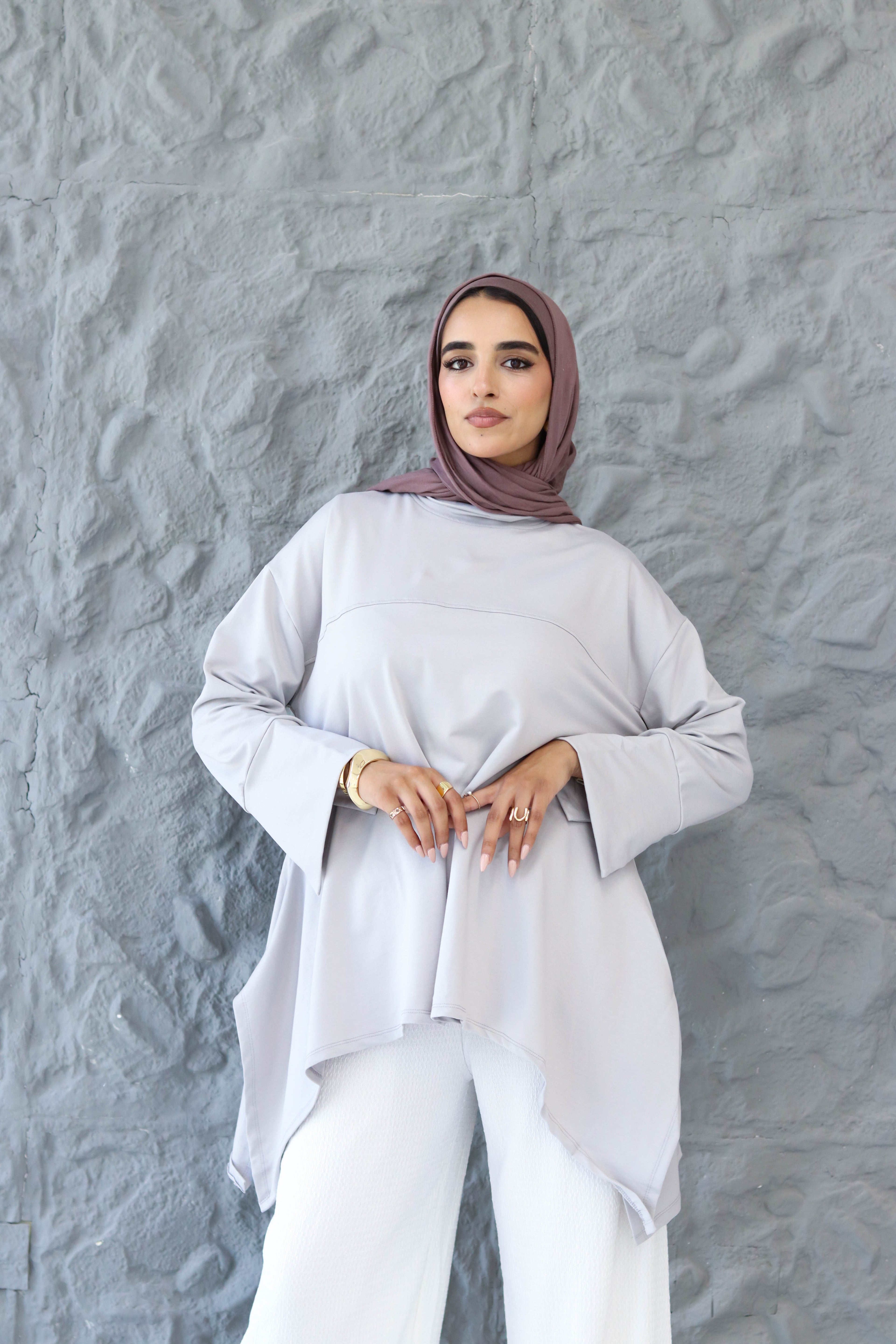 High low cotton top in Grey