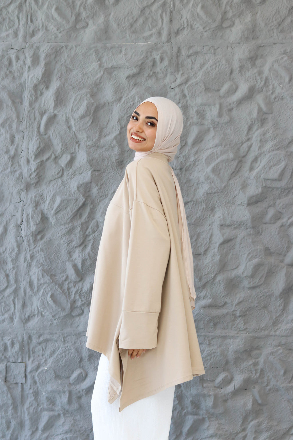 High low cotton top in Beige