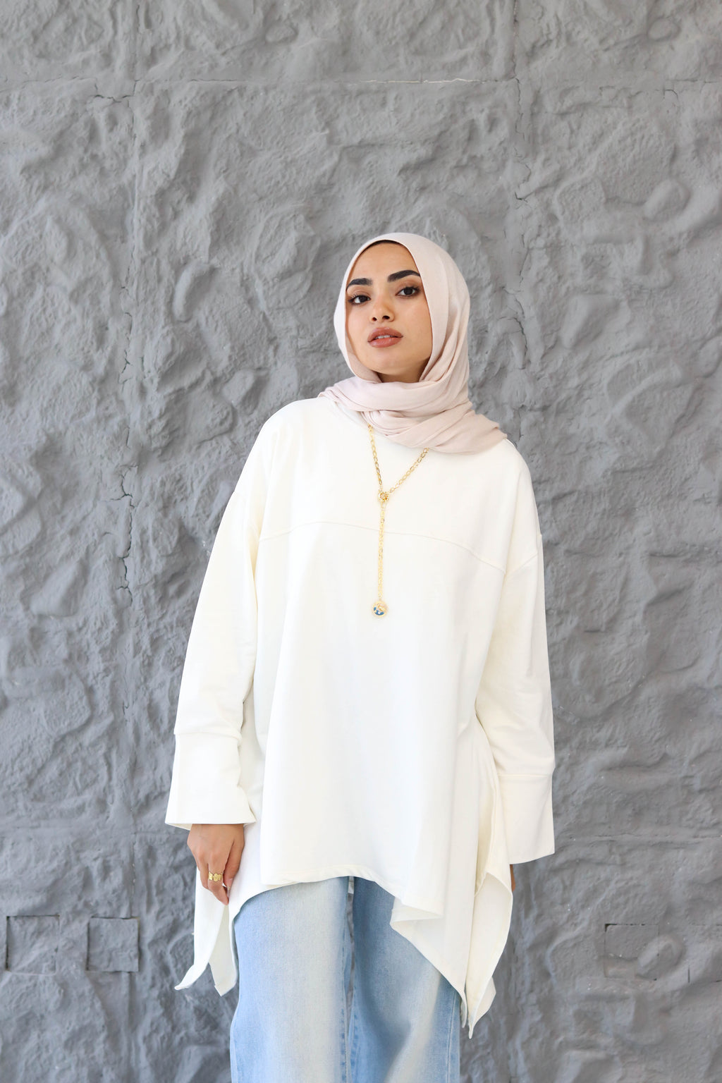 High low cotton top in White