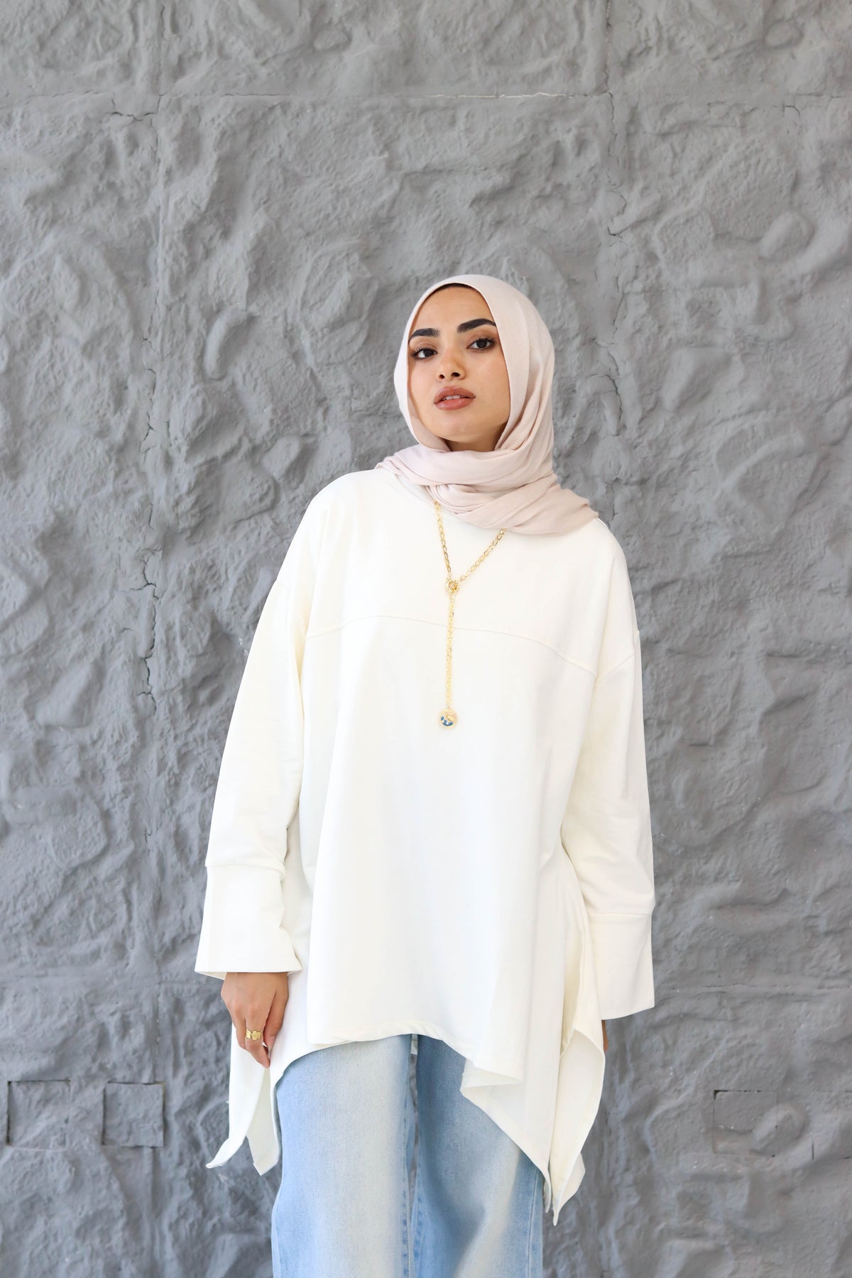 High low cotton top in white