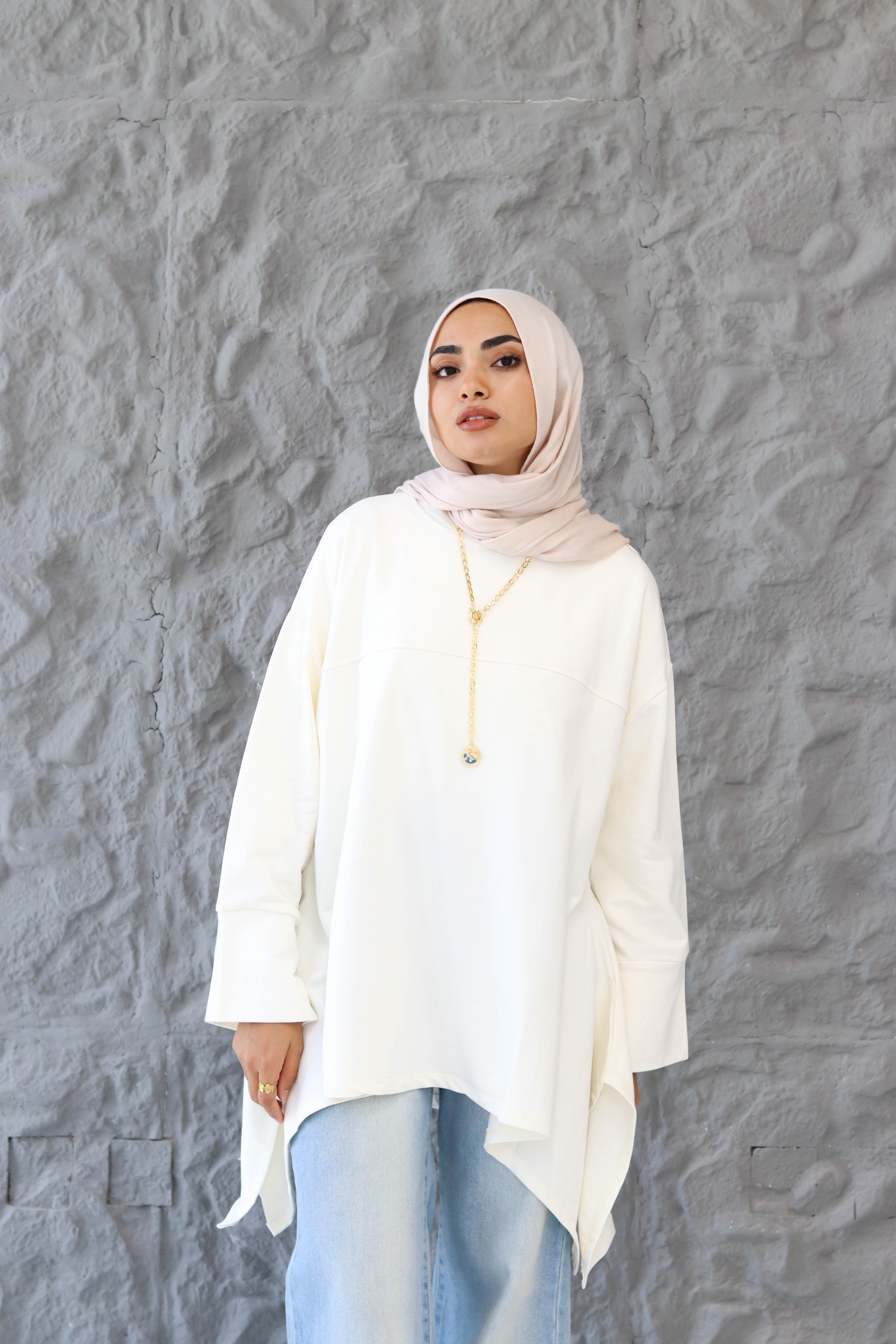 High low cotton top in White