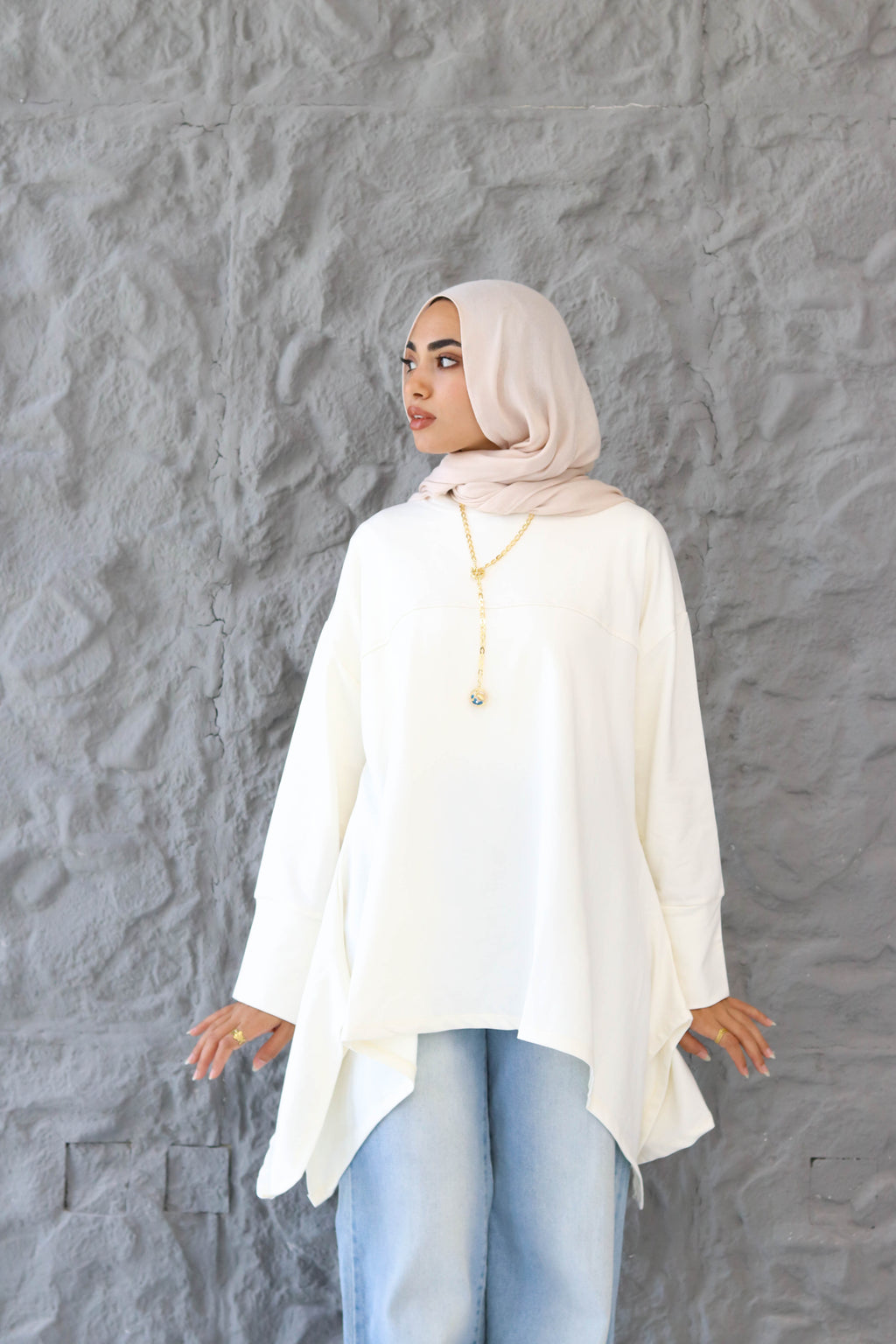 High low cotton top in White