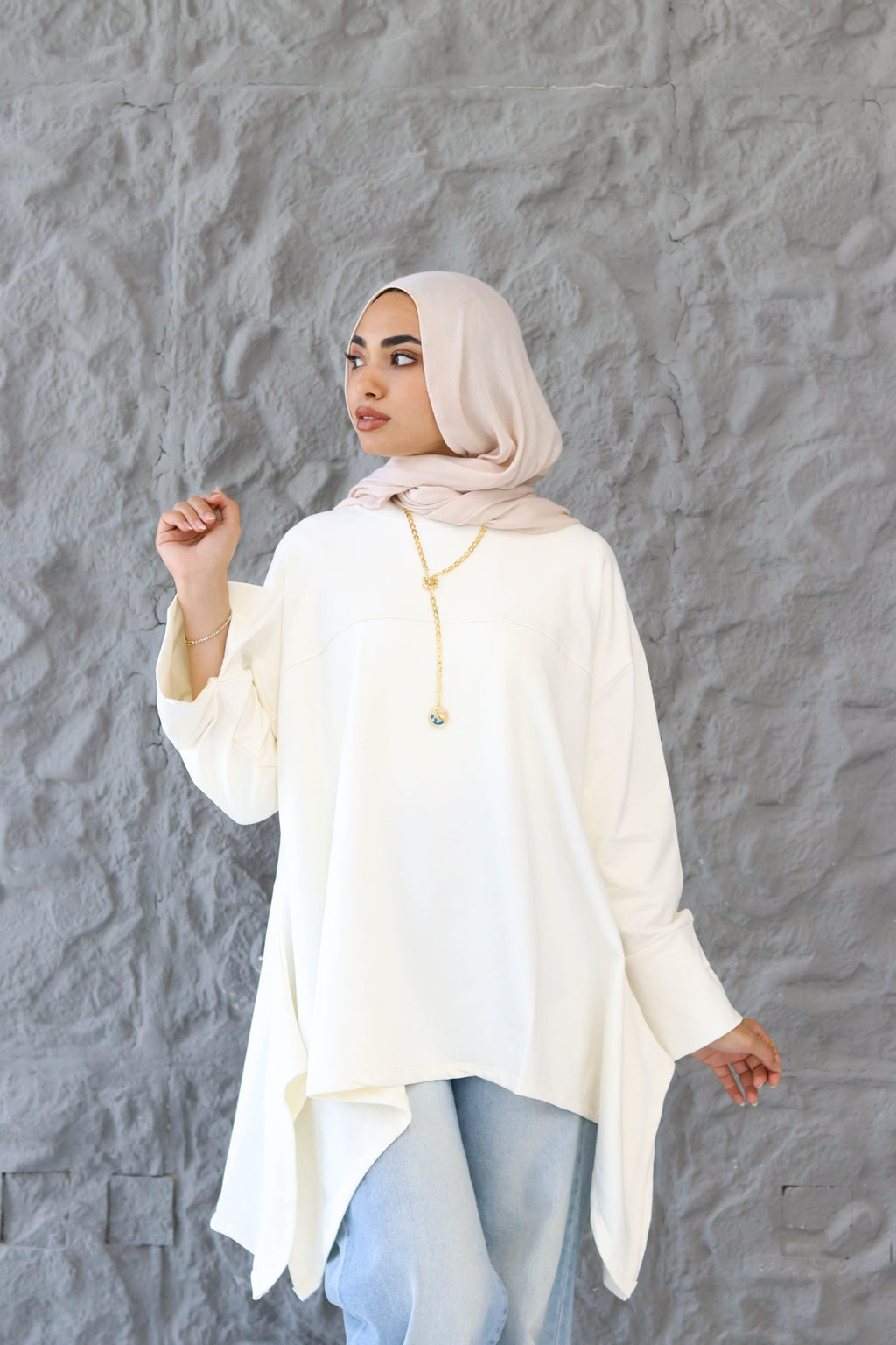 High low cotton top in White