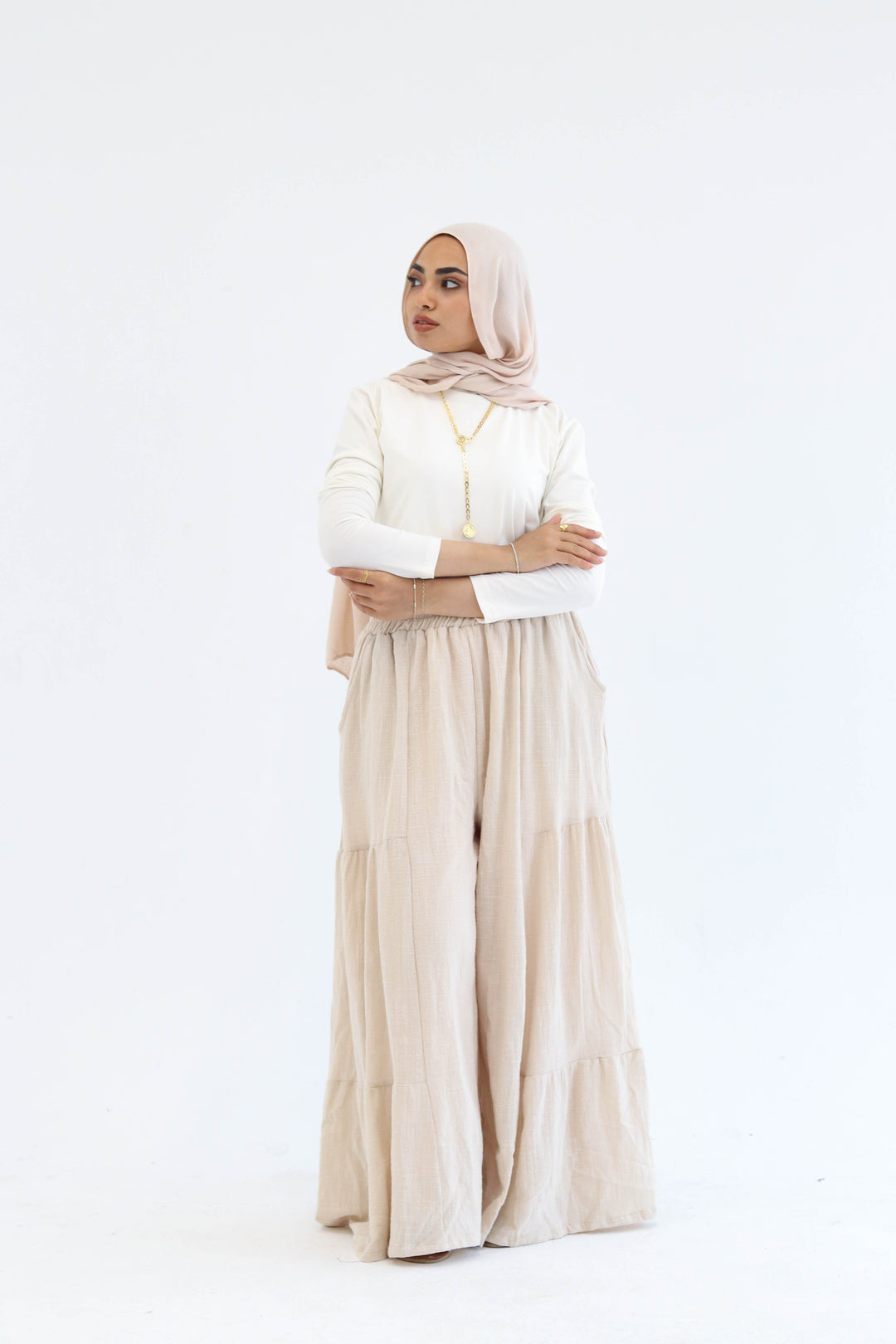 Light-Beige Wide Leg Pants