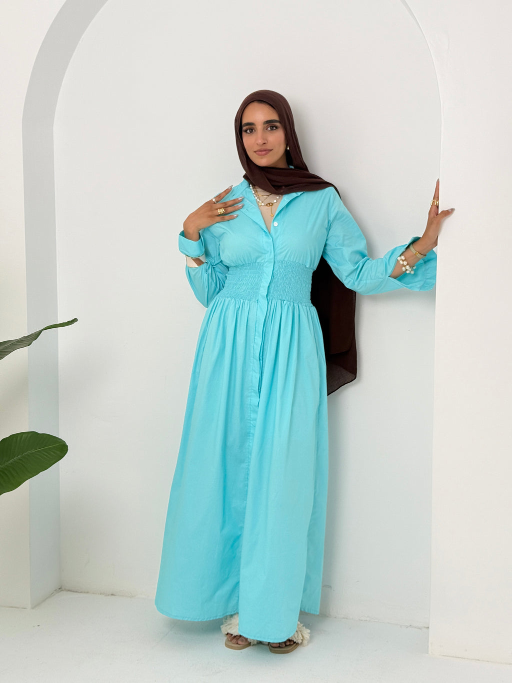 Poplin Dress In Turquoise