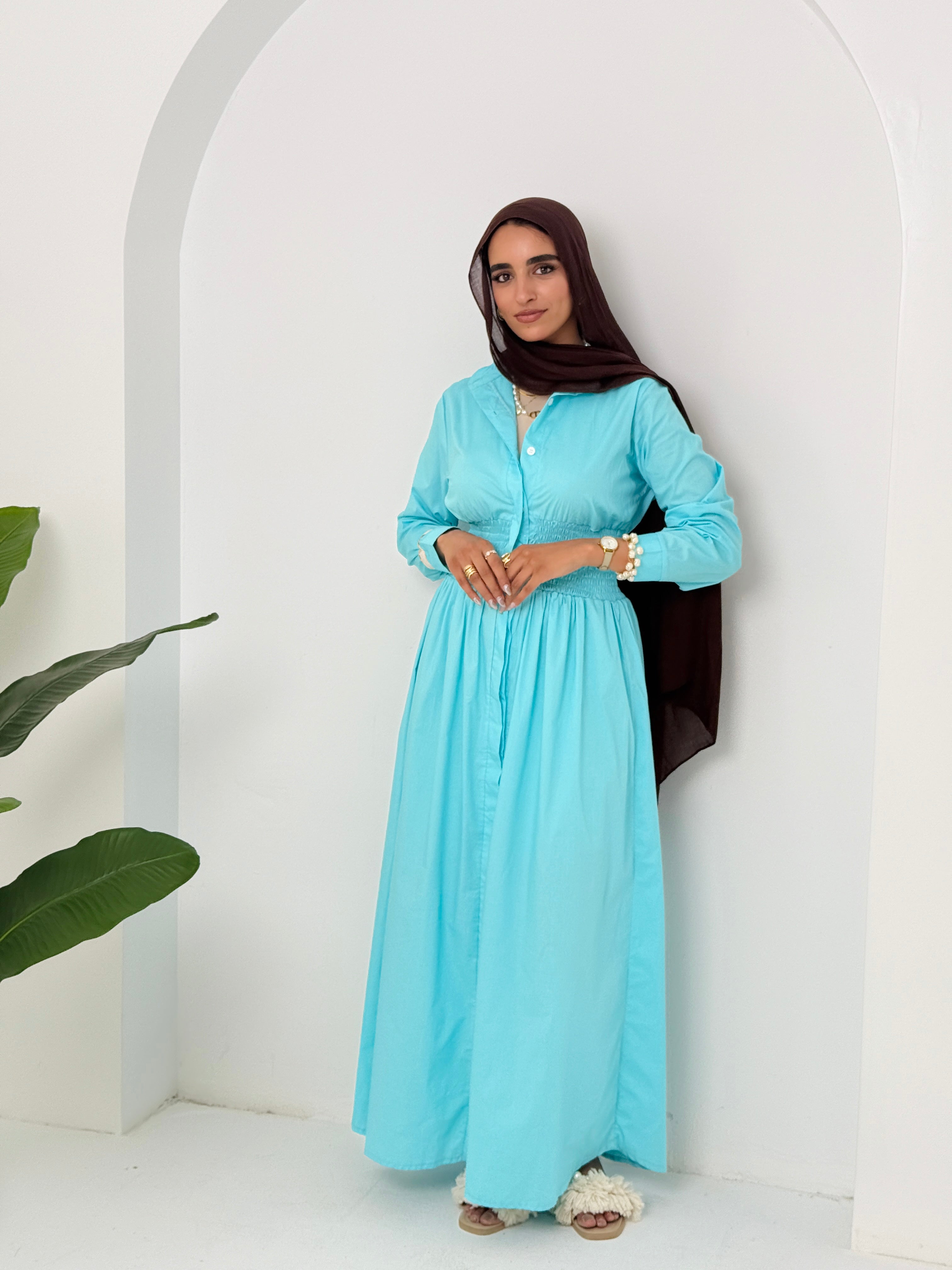 Poplin Dress In Turquoise