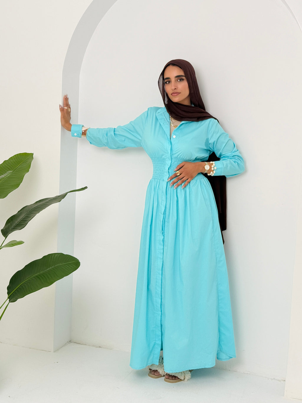 Poplin Dress In Turquoise