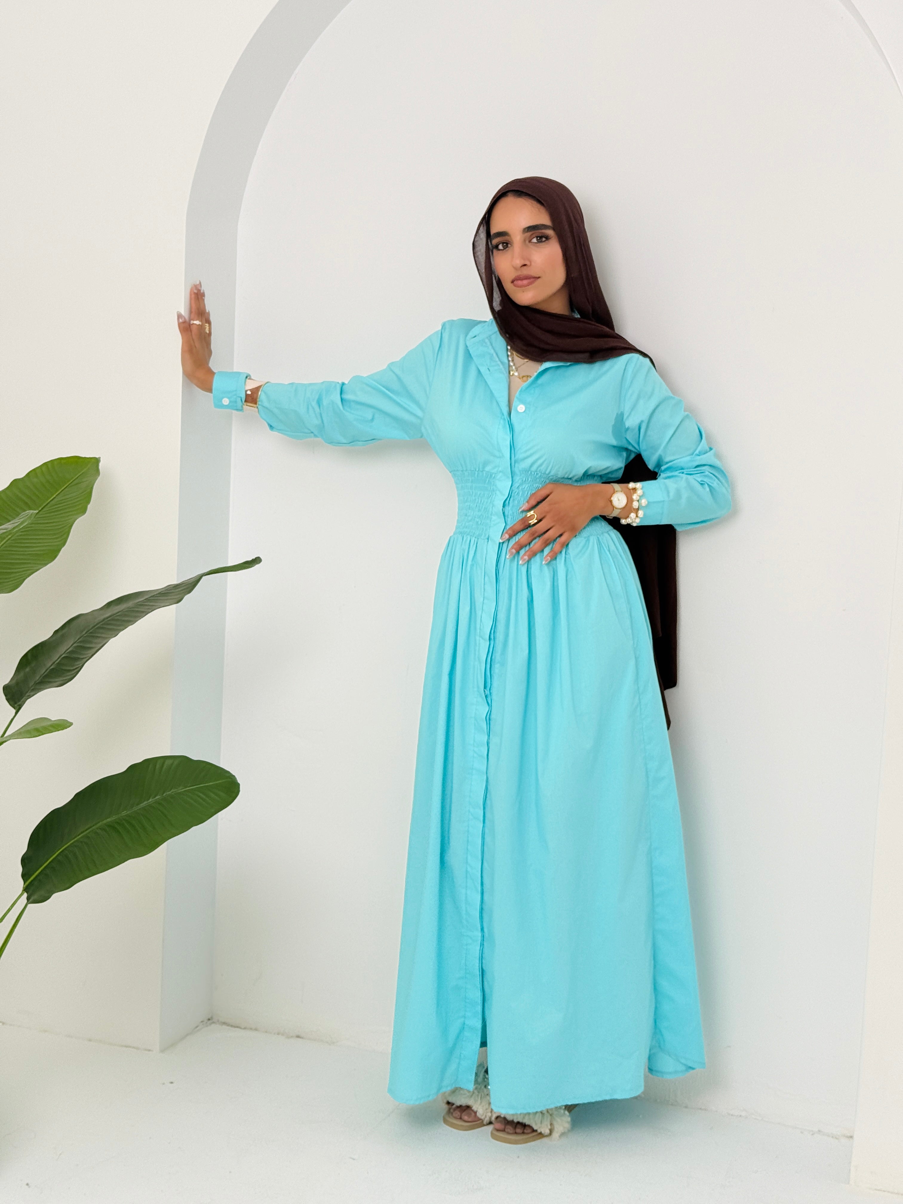 Poplin Dress In Turquoise