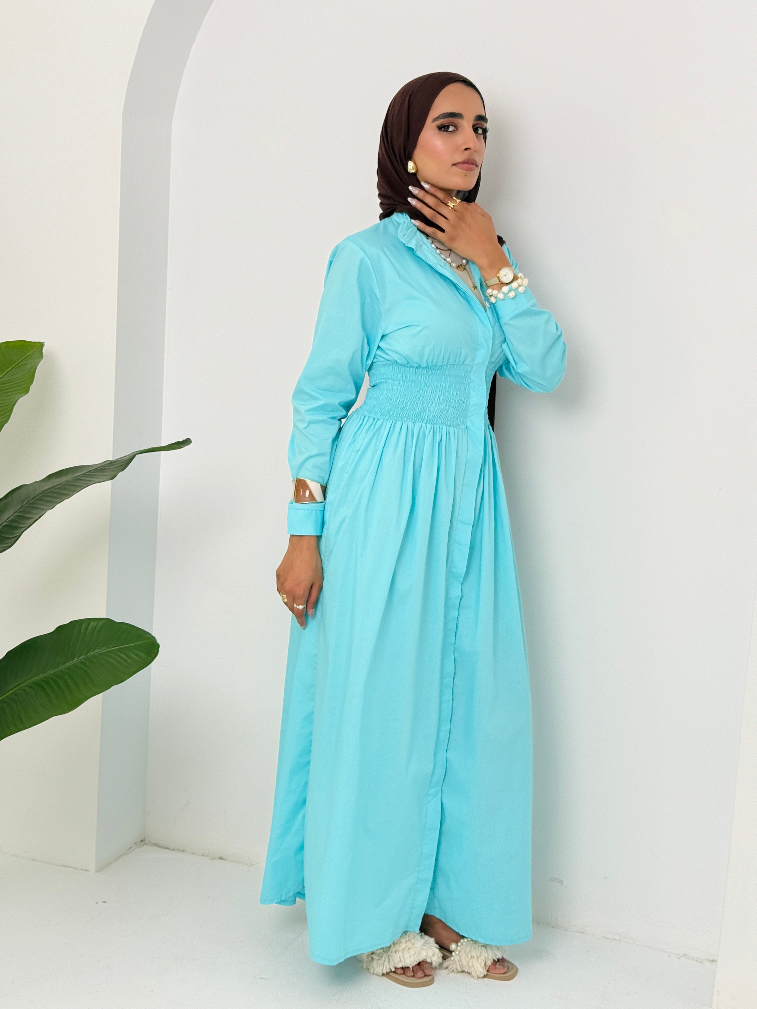 Poplin Dress In Turquoise