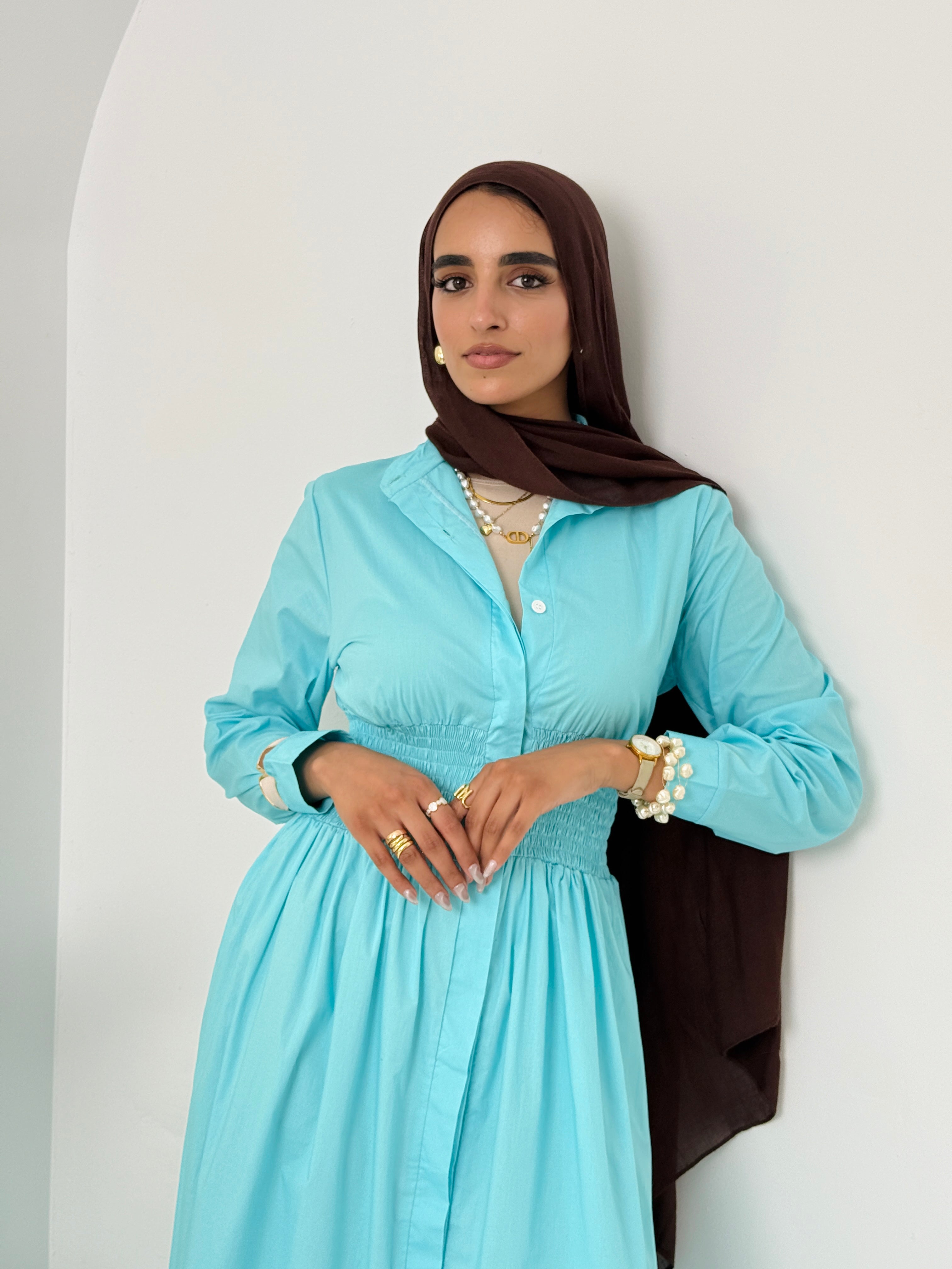 Poplin Dress In Turquoise