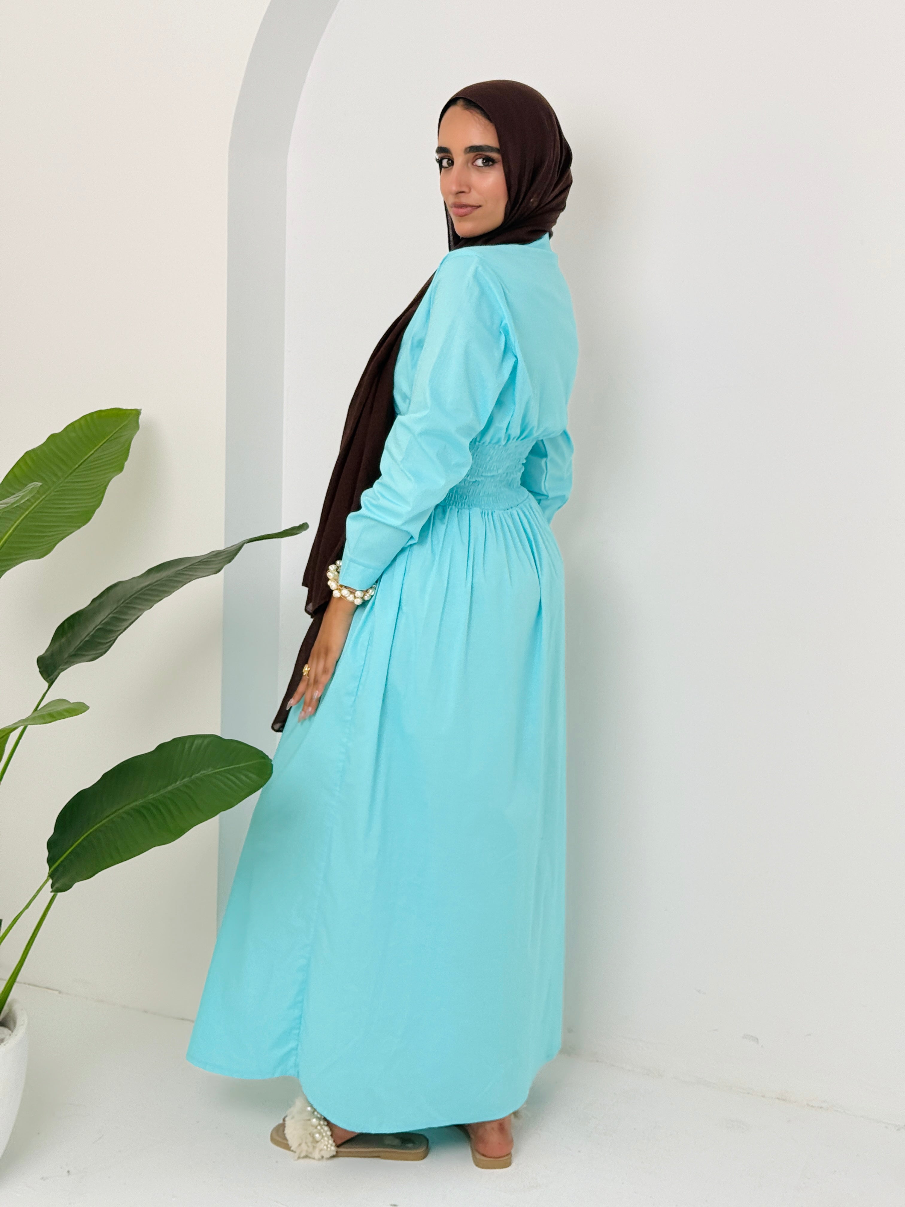 Poplin Dress In Turquoise