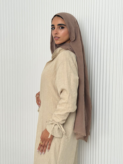 Linen Cardigan Set In Beige