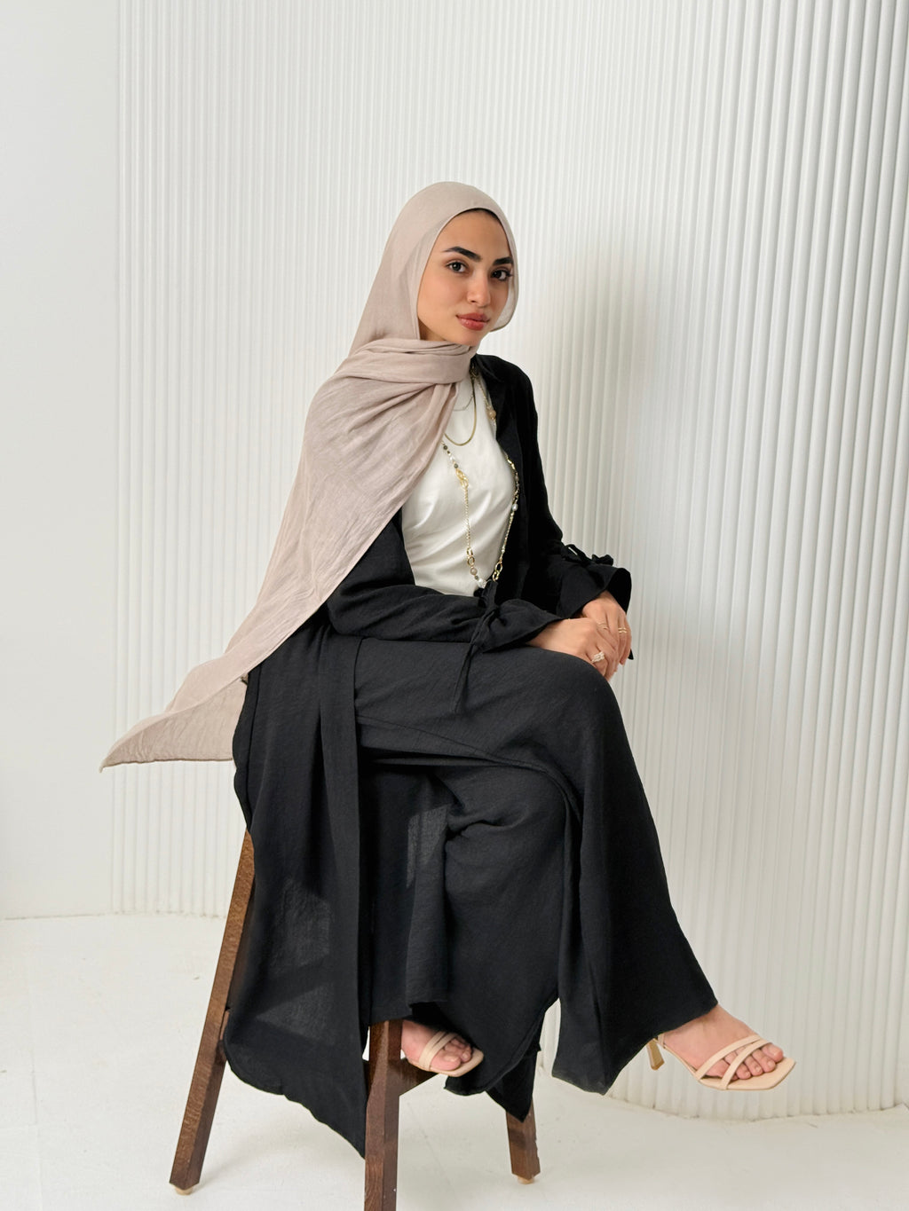 Linen Cardigan Set In Black