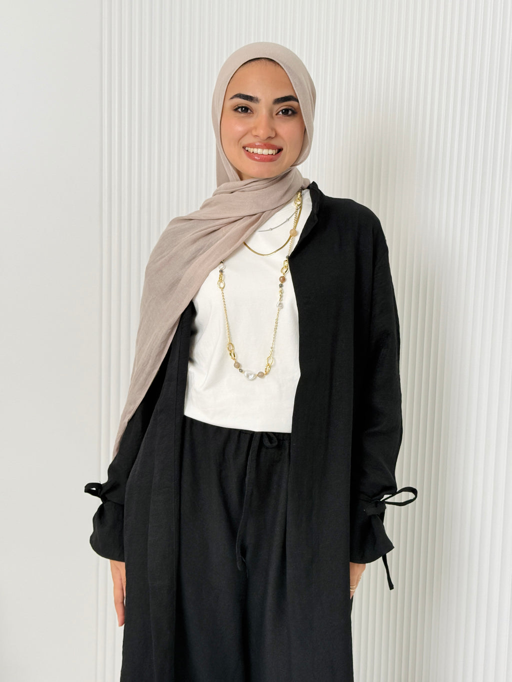 Linen Cardigan Set In Black