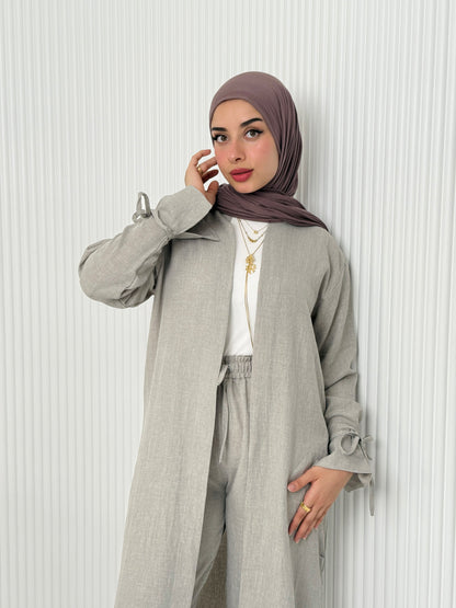 Linen Cardigan Set In Grey