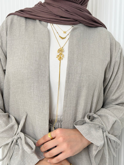 Linen Cardigan Set In Grey