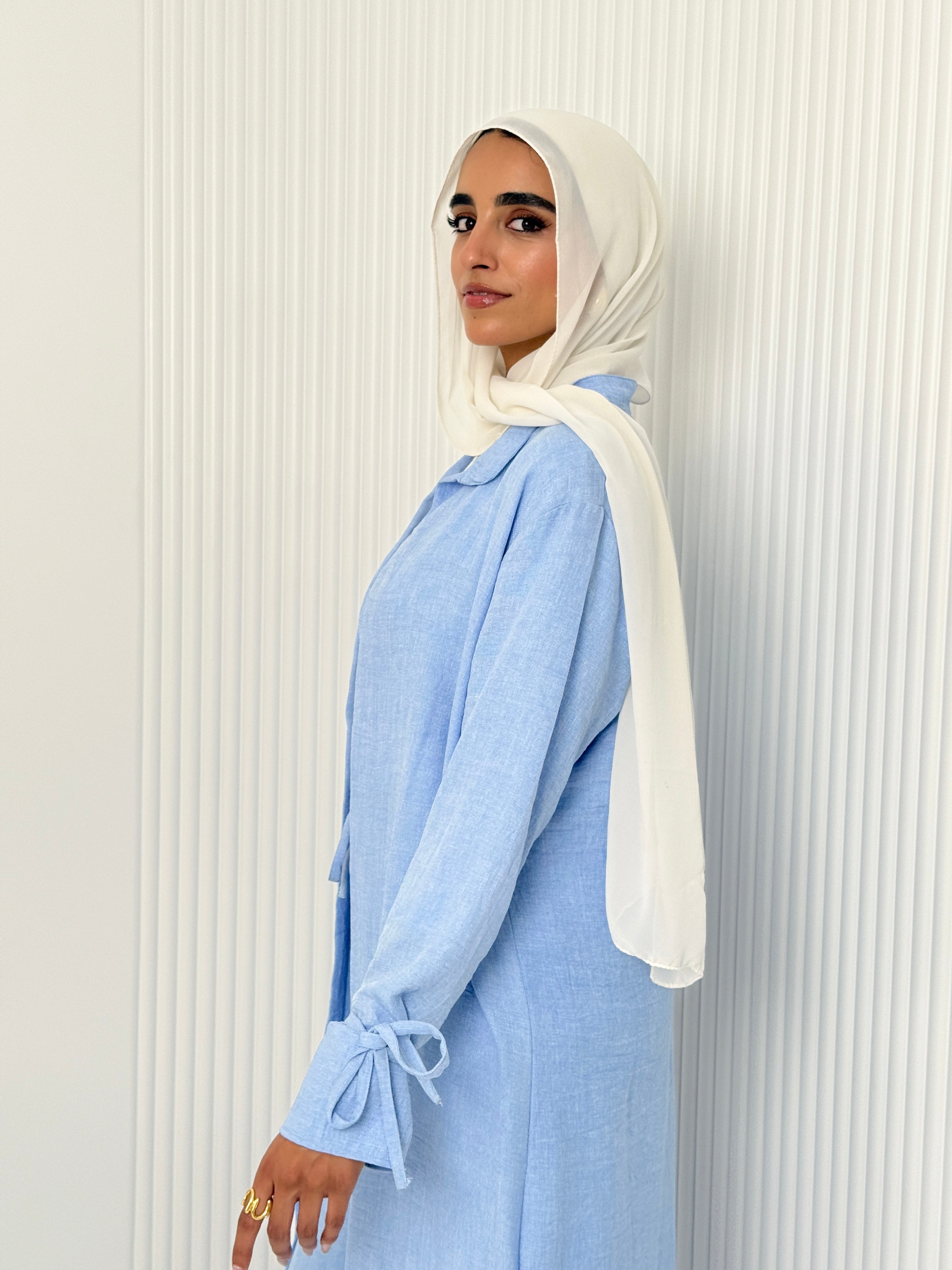 Linen Cardigan Set In Baby-Blue