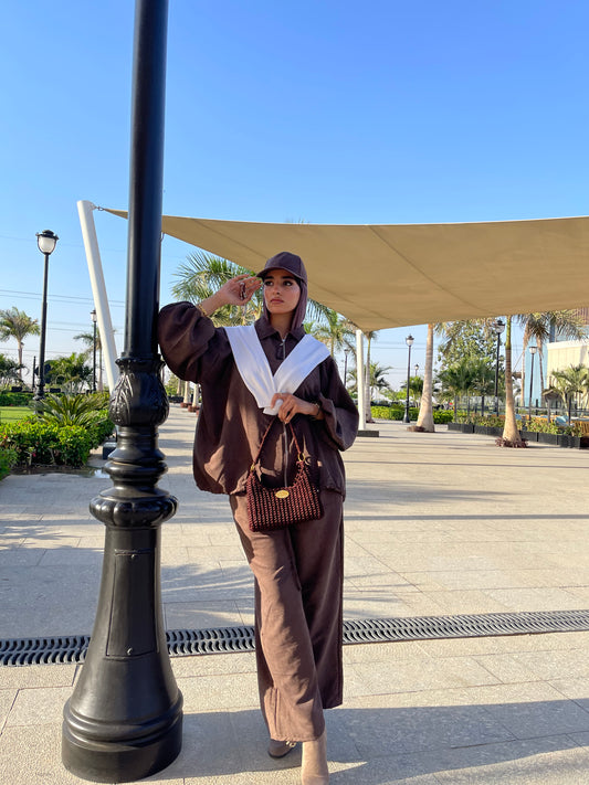 Flowy Bomber Set — Chocolate Brown