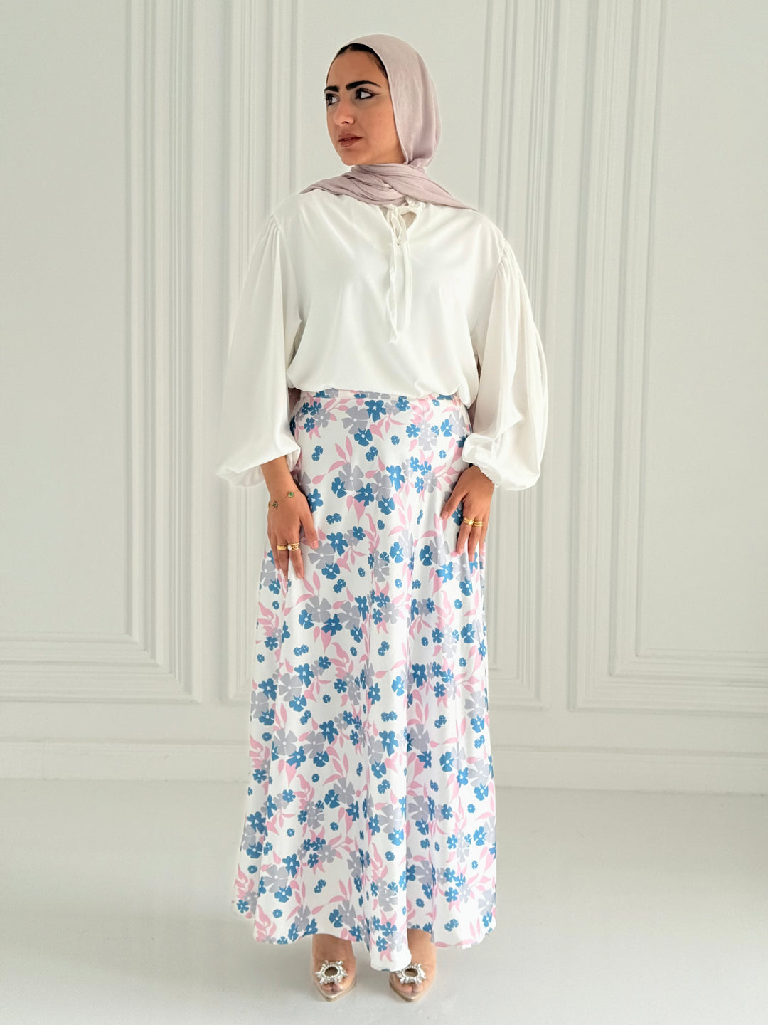 Flower Satin Skirt In Pink