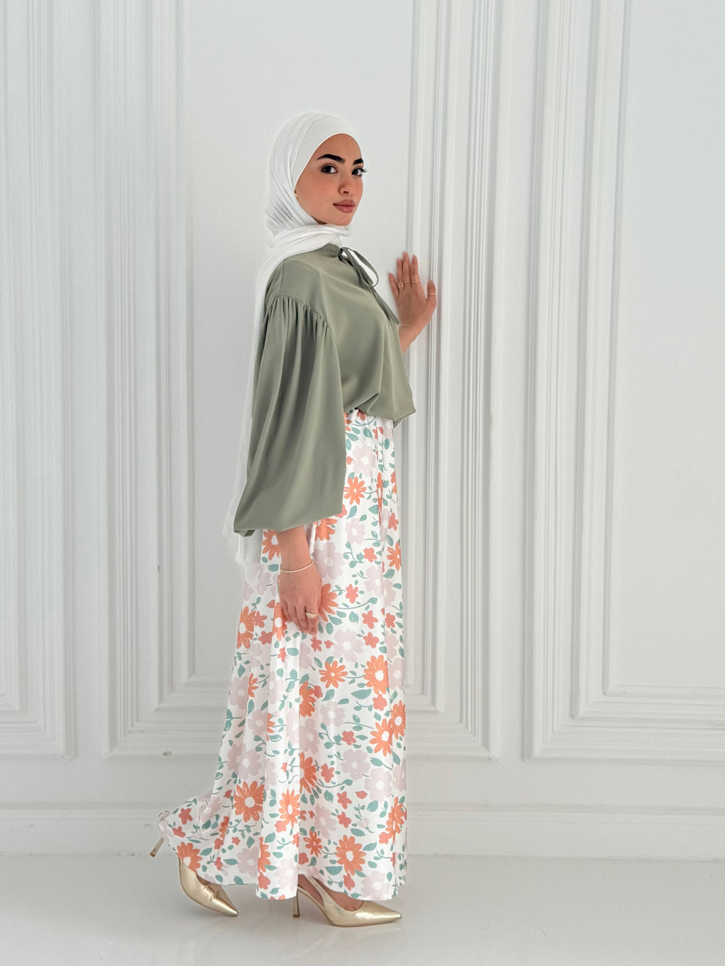 Flower Satin Skirt In Orange
