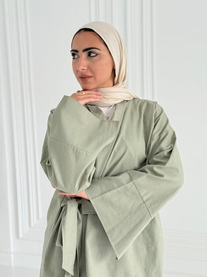 Hugo Linen Wrapped Set In Olive