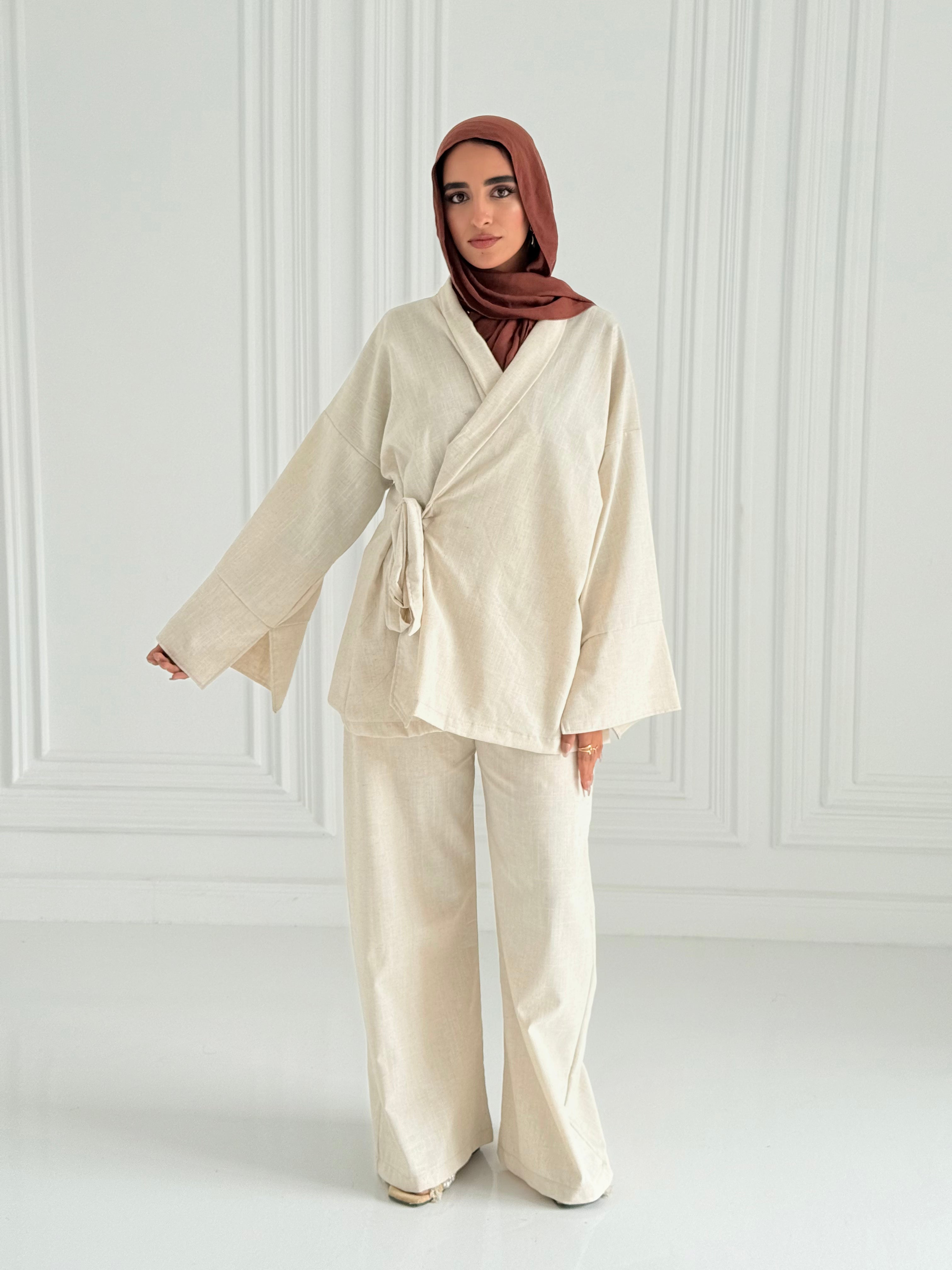 Hugo Linen Wrapped Set In Beige