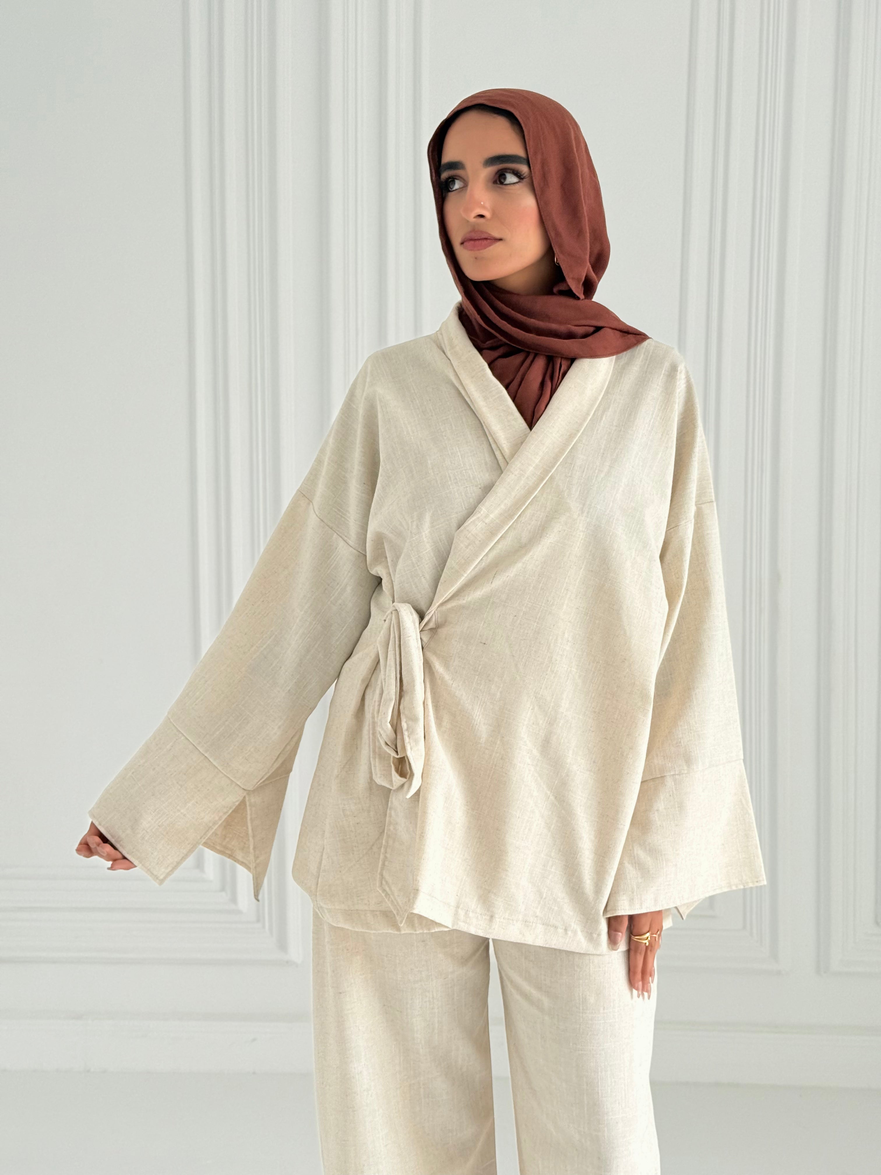 Hugo Linen Wrapped Set In Beige