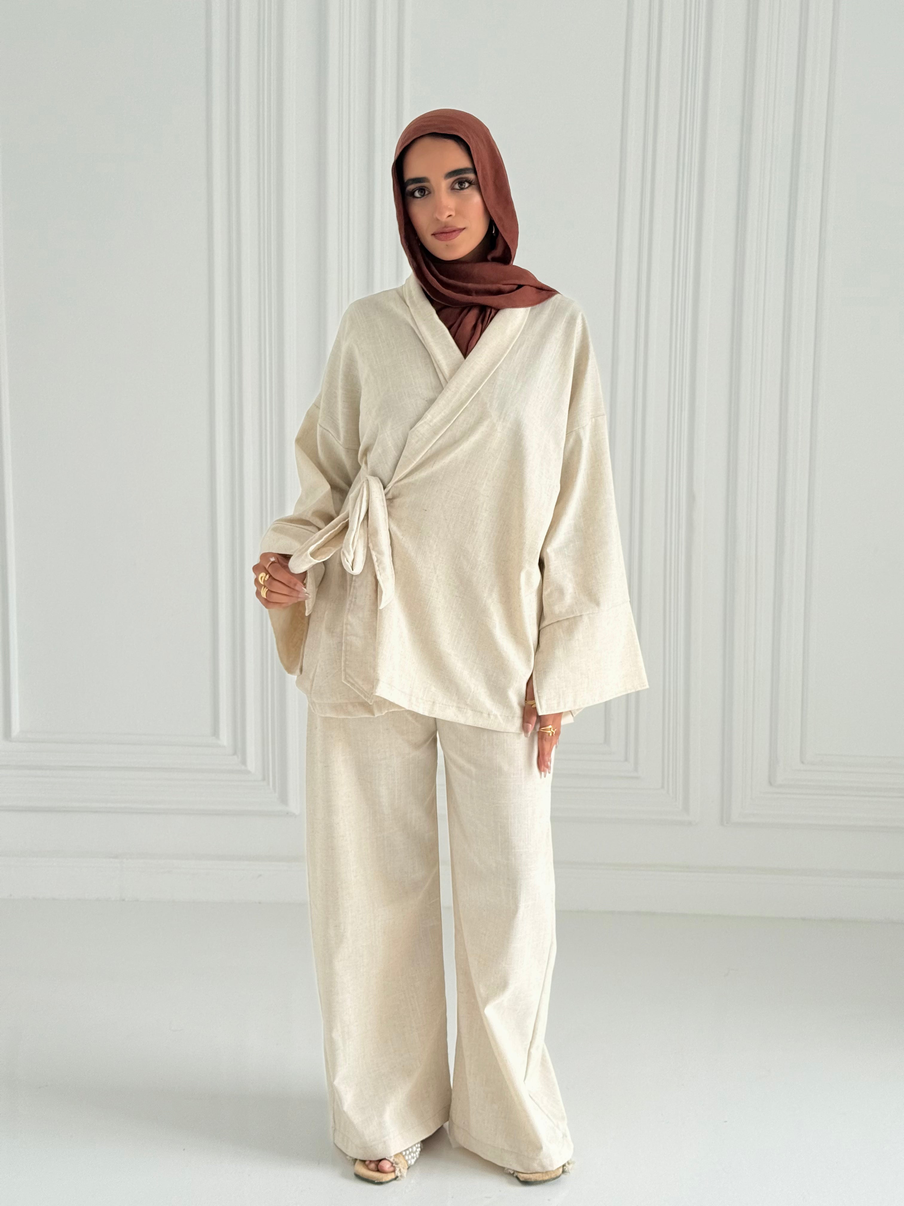 Hugo Linen Wrapped Set In Beige