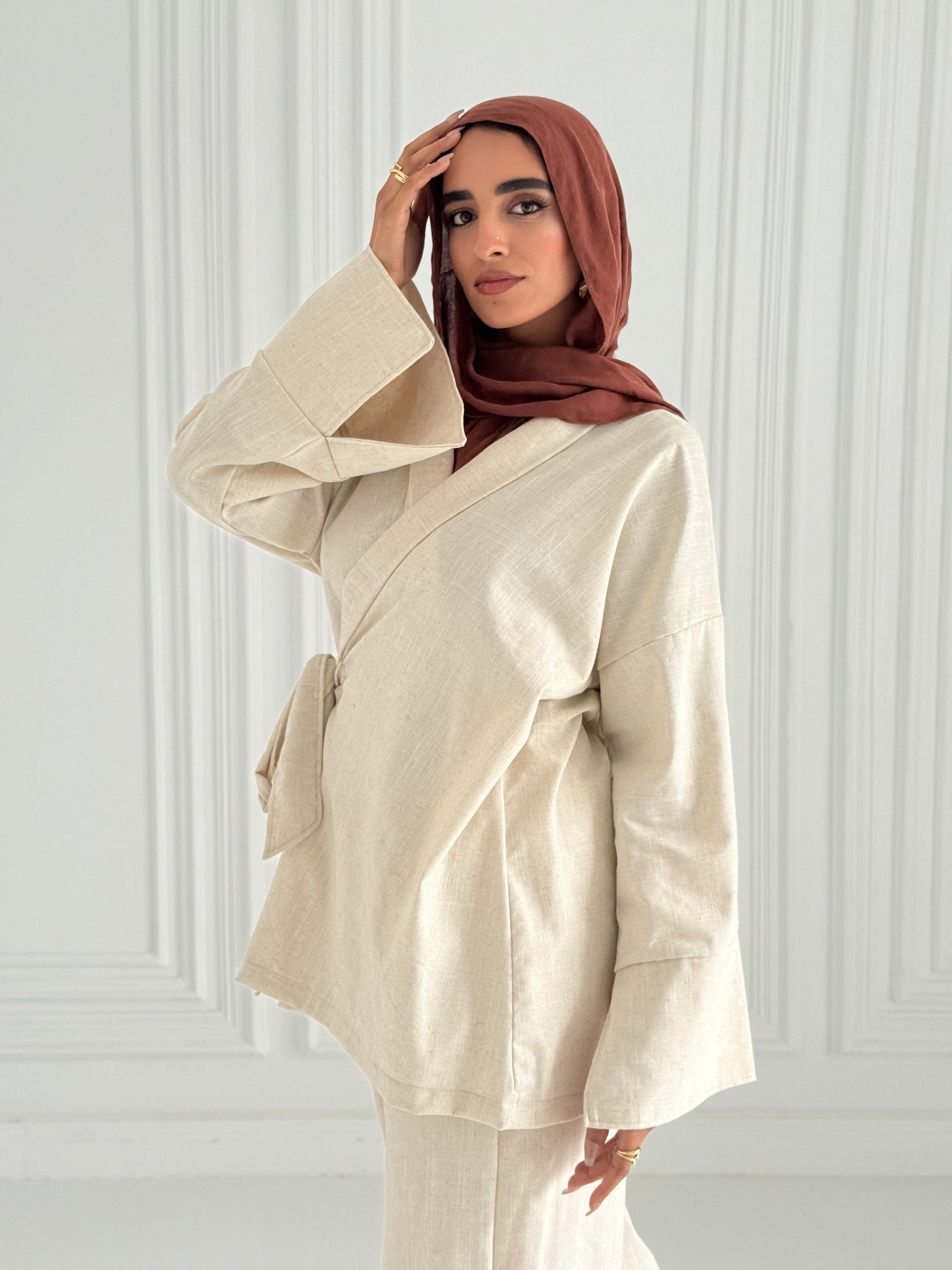 Hugo Linen Wrapped Set In Beige