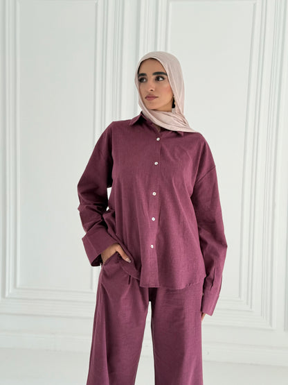Fancy linen Set In Maroon