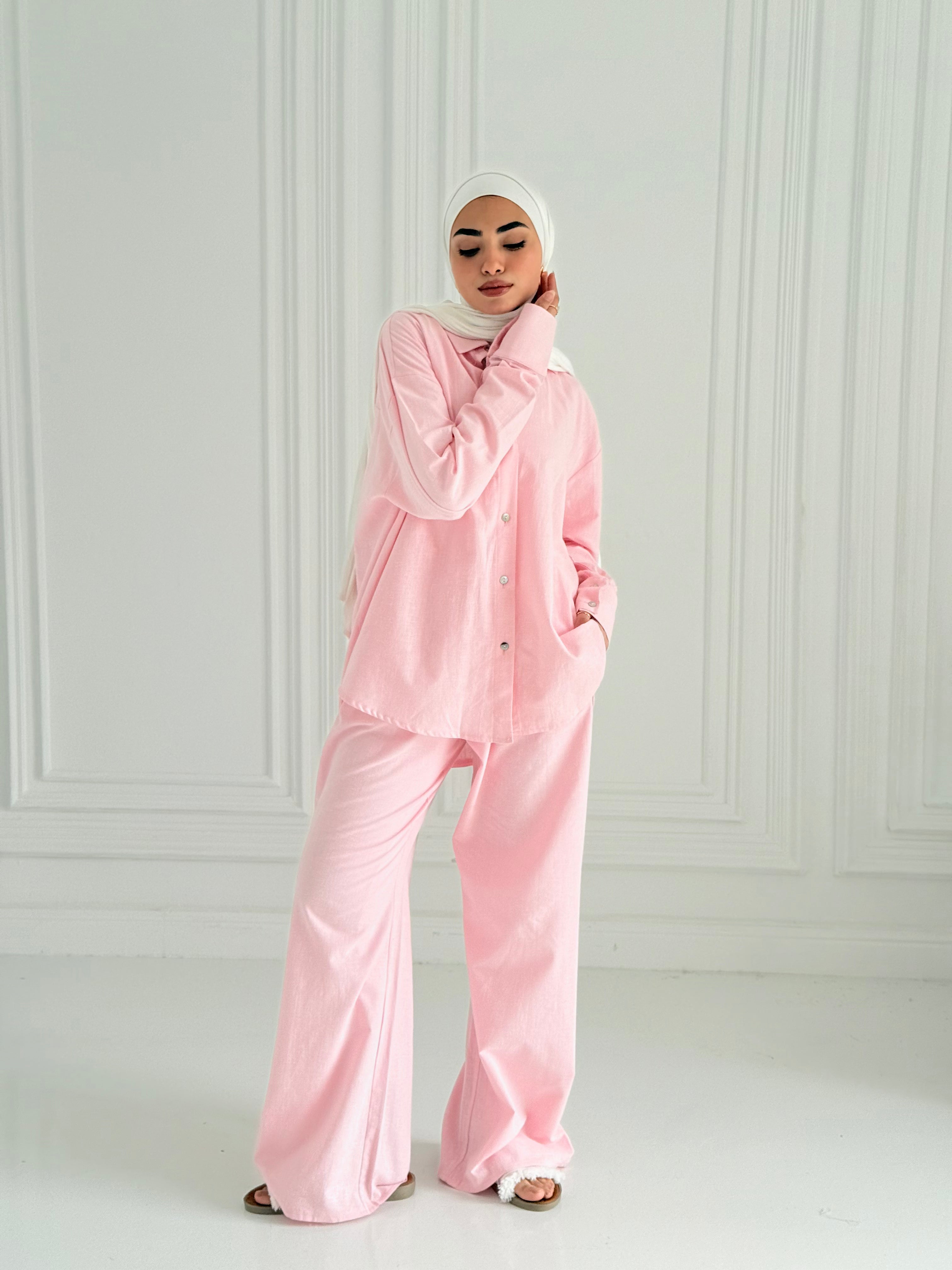 Fancy linen Set In Baby-Pink